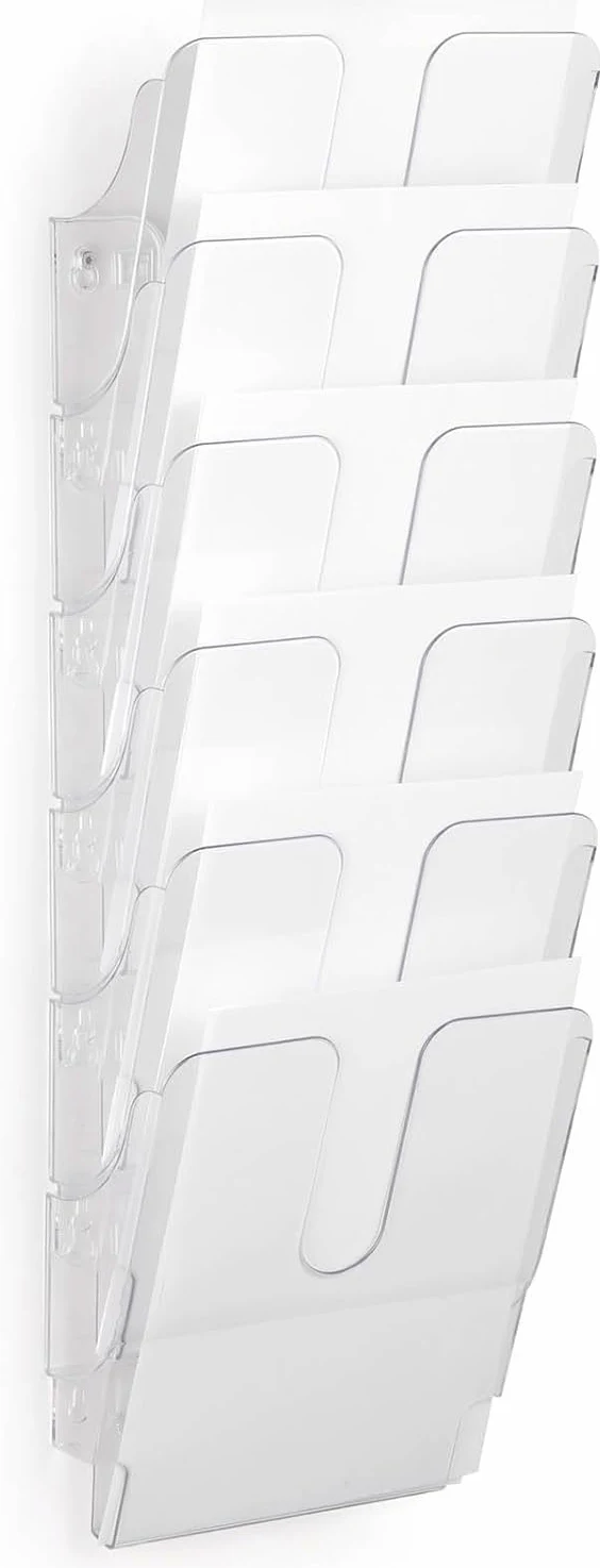 Durable Portariviste da parete Flexiplus Duo Set, espositore plexiglass A4, doppio espositore da parete 6 scomparti con 2 set di fissaggio, trasparente
