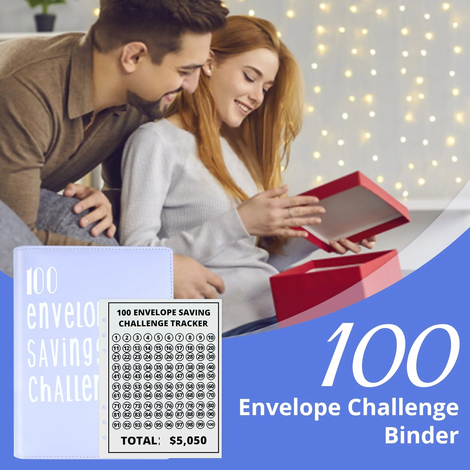 100 Envelope Challenge Binder Budget Planner Kit A5 Salvadanaio Sfida Risparmia denaro con scomparti per banconote e adesivi