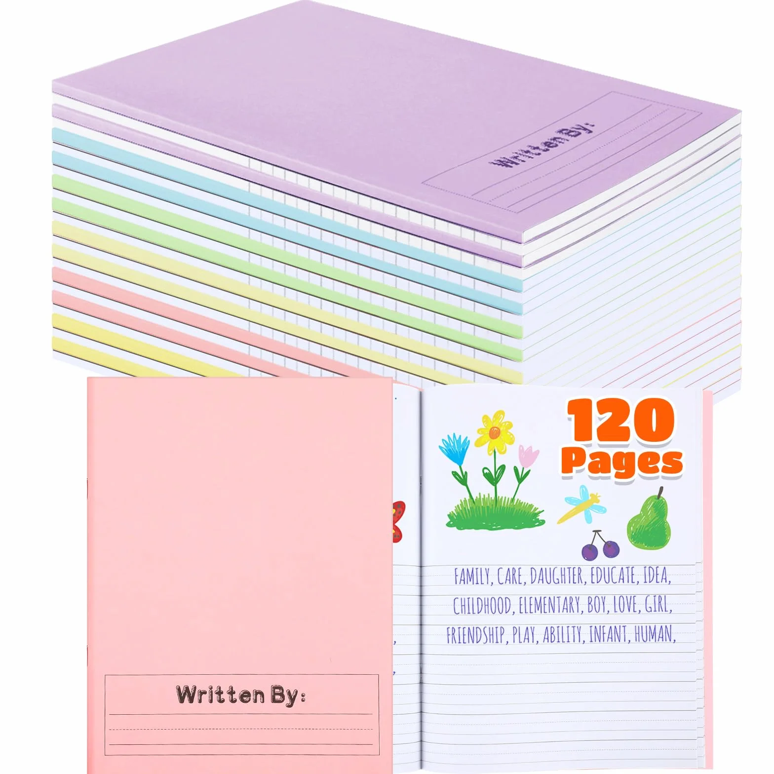 Henoyso 120 pagine, quaderni per composizione primaria, K-2, 9 3/4 x 7 1/2 pollici, diari primari, libri vuoti per bambini, per scrivere storie all'asilo (colore chiaro, 12 pezzi)