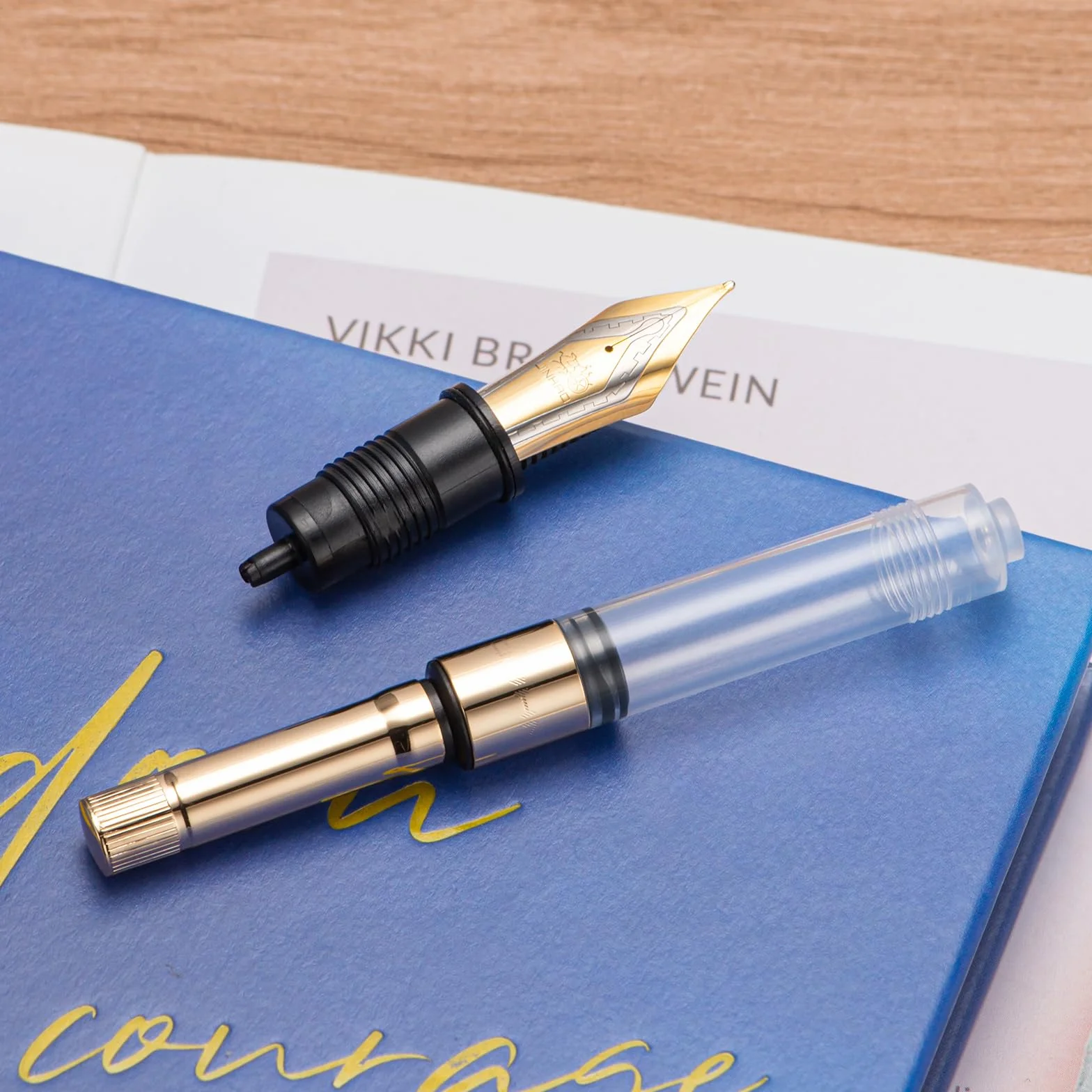 Asvine Jinhao 9019 Penna stilografica Dadao #8 pennino extra fine acrilico trasparente azzurro clip dorata