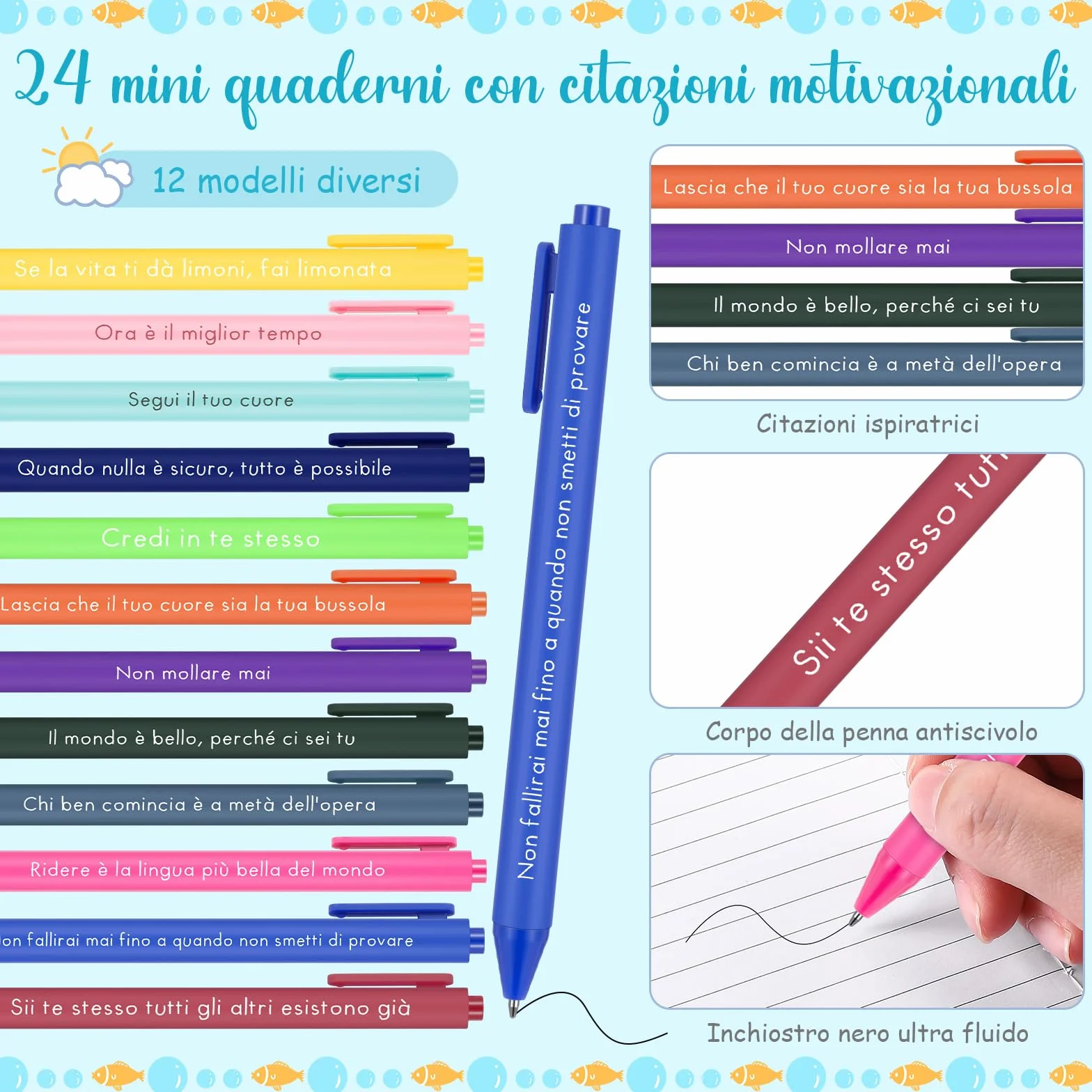 Tenare 24 Set Regali di Ringraziamento per Colleghi 24 Piccoli Quaderni con Frasi Motivazionali Mini Taccuini Tascabili 24 Penne a Sfera Ispiratrici per Appunti Scuola Ufficio Laurea(Colorati)