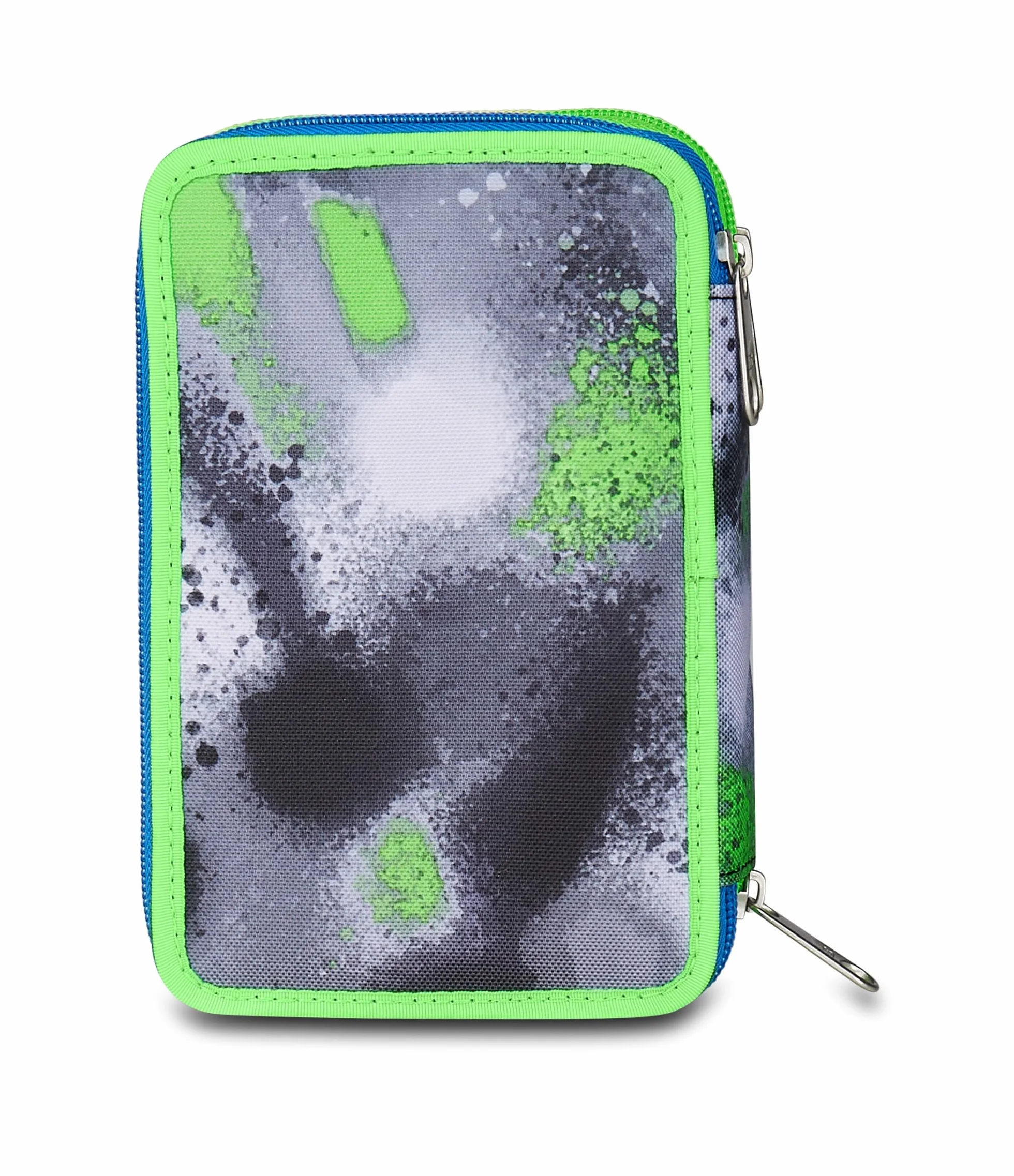 Seven Astuccio Scuola 3 Zip Nero Verde Portapenne Triplo Scomparto Completo