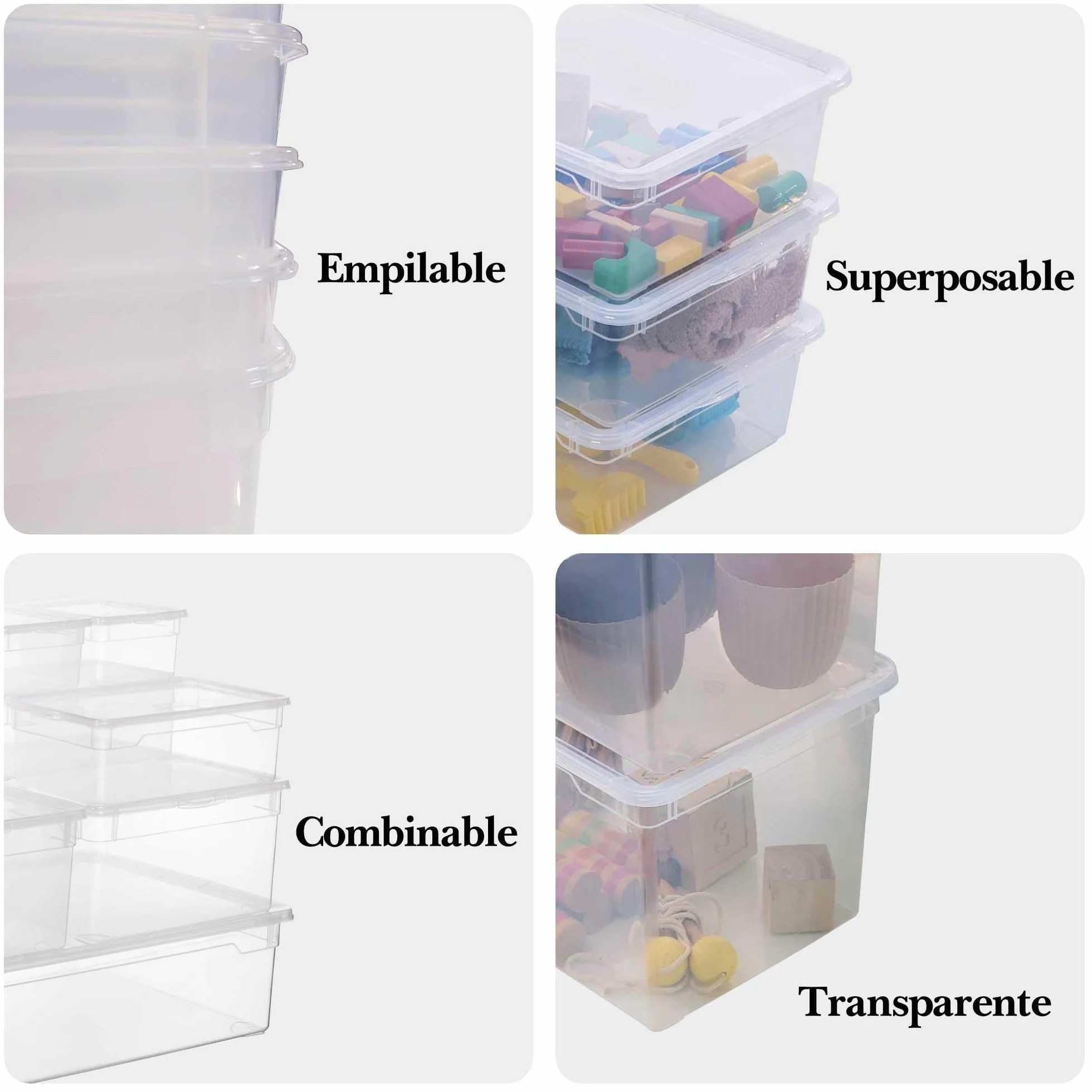 SUNDIS Clear Box, set di 10 scatole portaoggetti 5l, con coperchio, plastica trasparente, impilabile, ideale per le scarpe da donna