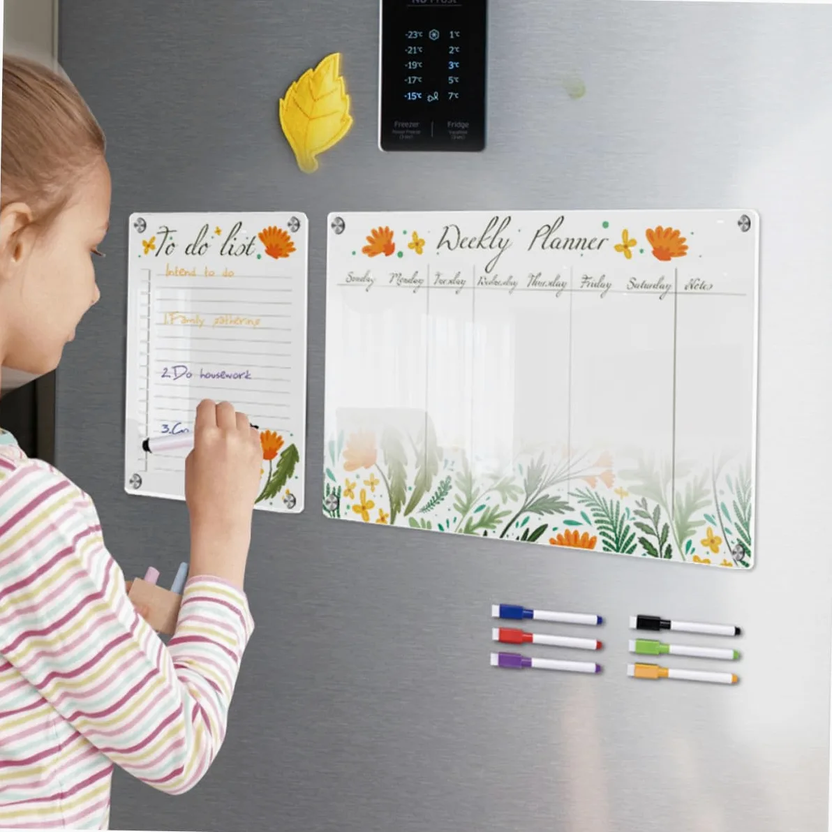 Calendario Magnetico Cancellabile Settimanale per Frigorifero in Acrilico Portatile Promemoria e Condivisione Programmi, 8 Pezzi Assortiti per Uso Domestico