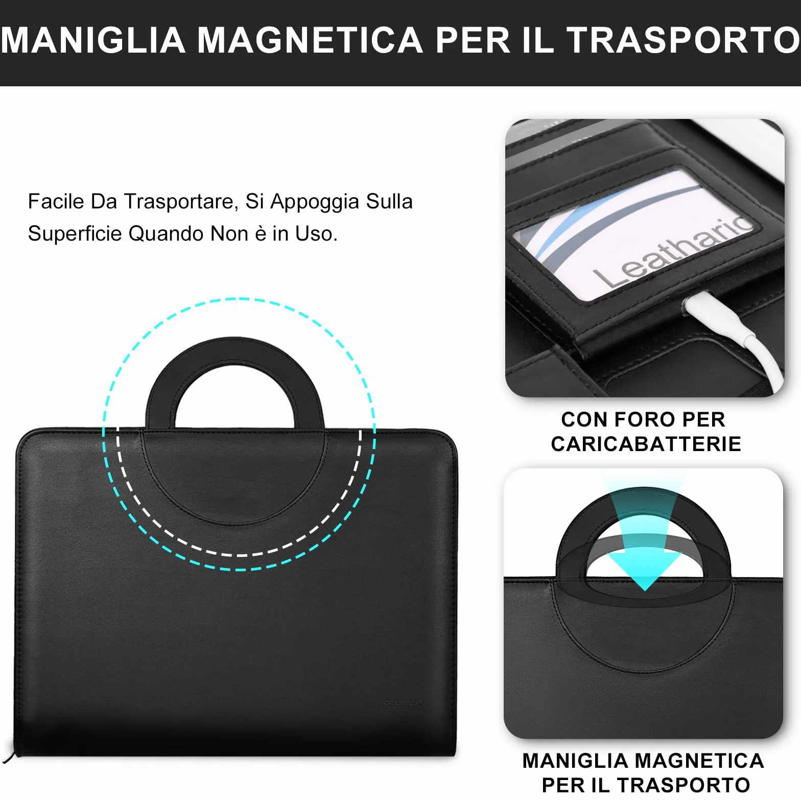 Leathario Cartella Portadocumenti A4 in Pelle PU Portablocchi Unisex per Ufficio Conferenza Cartellina Custodia Organizzatore con Quaderno regalo uomo