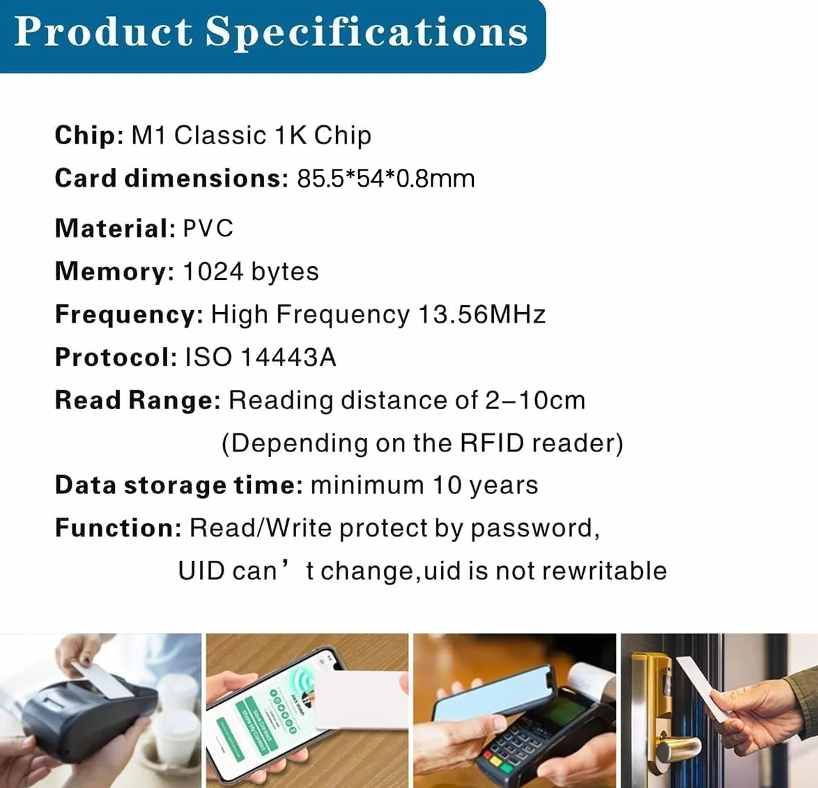 Carta RFID M1 Classic 1K 13,56MHz S50 Bianco ISO14443A Stampabili per Controllo Accessi 30 Pezzi