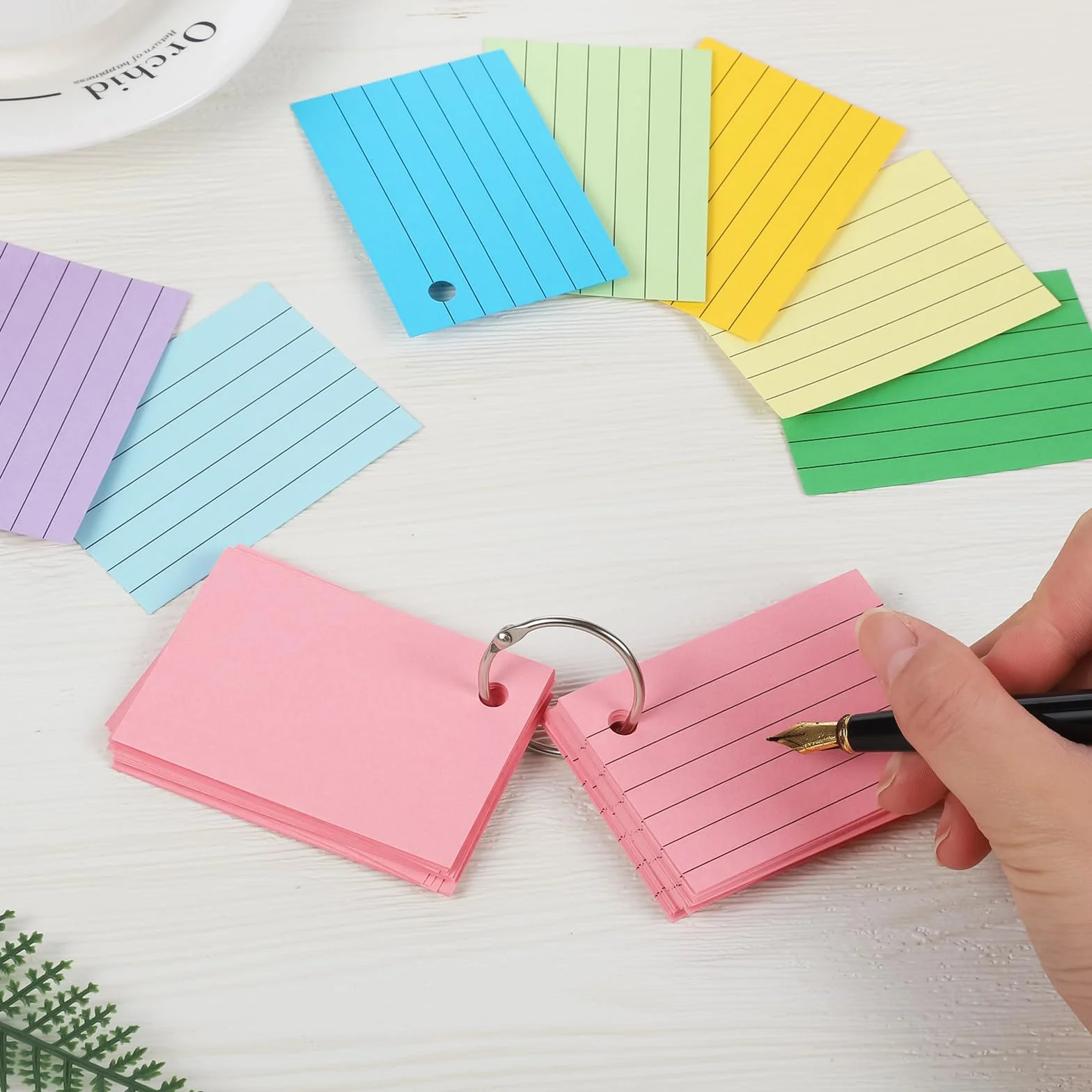 Yoosso 600 Pezzi Flash Card A8 7,4 x 5,1 cm Cartoncino a Righe Schede Indice con Anelli per Scuola Ufficio Studio