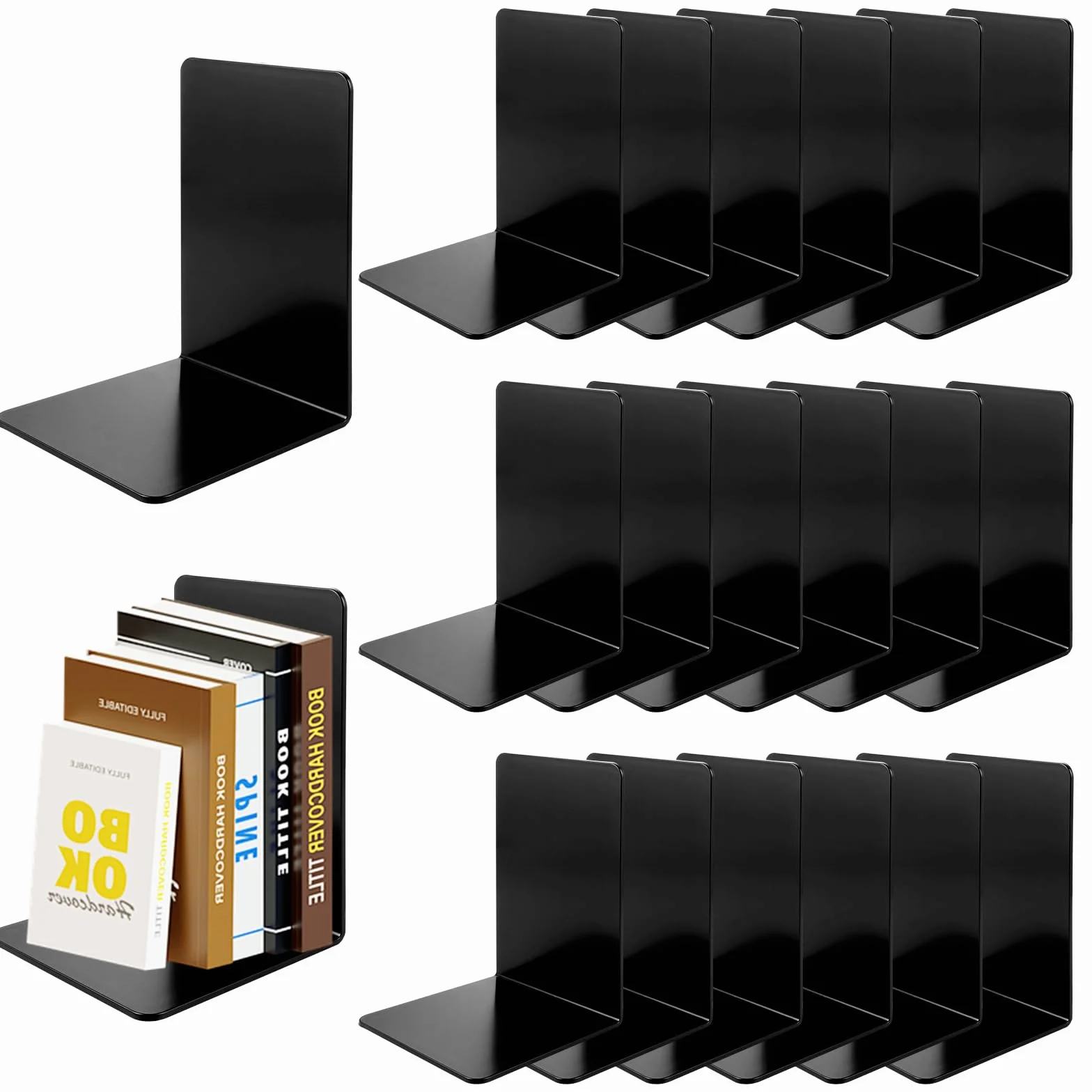 APACALI 20 fermalibri nero, 17 x 12 x 11,8 cm, fermalibri per scaffali, resistenti per contenere libri, libri pesanti, casa, ufficio