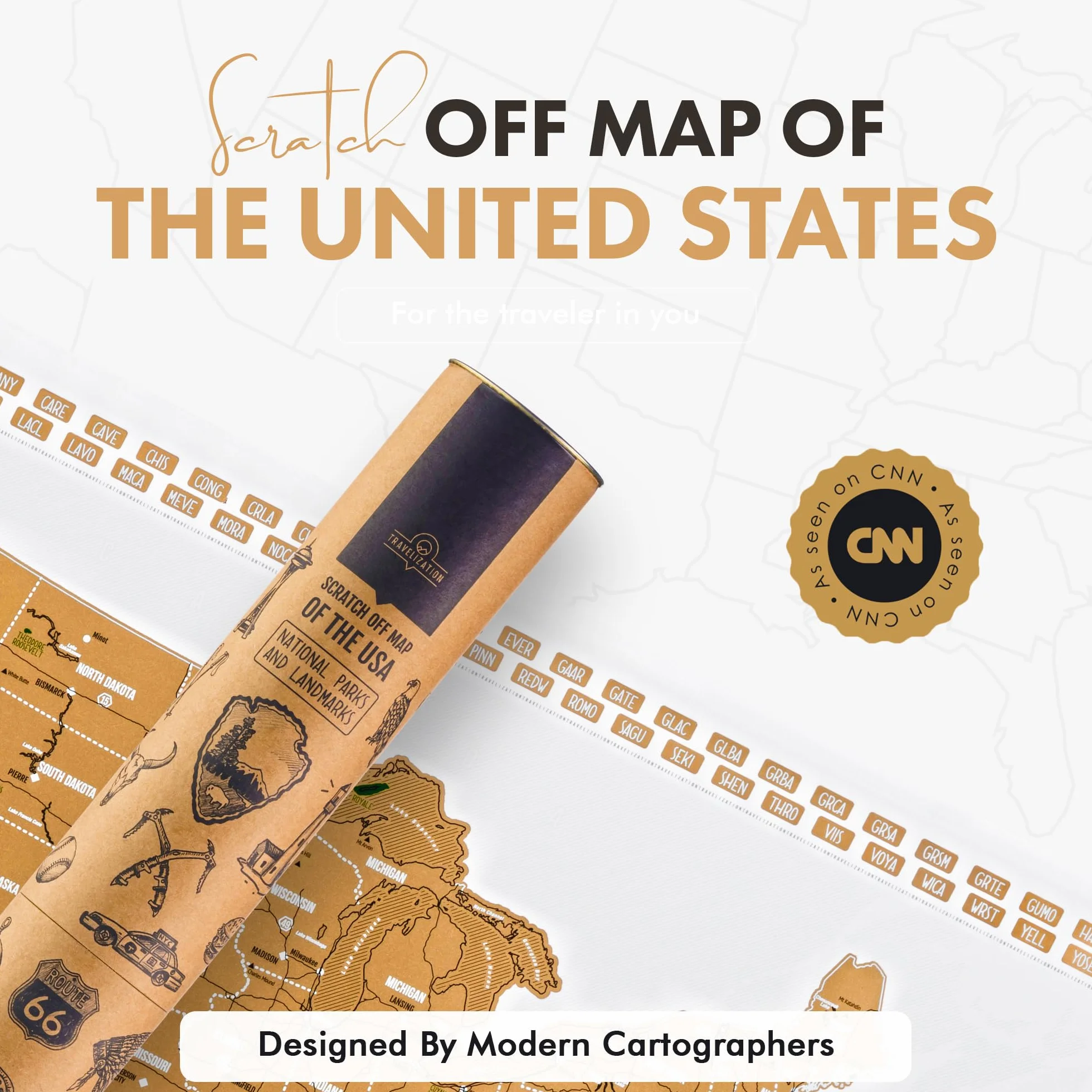 Travelization Mappa da grattare dei parchi nazionali degli Stati Uniti - Poster con mappa degli Stati Uniti da grattare 24 x 17 con parchi nazionali, monumenti, vette