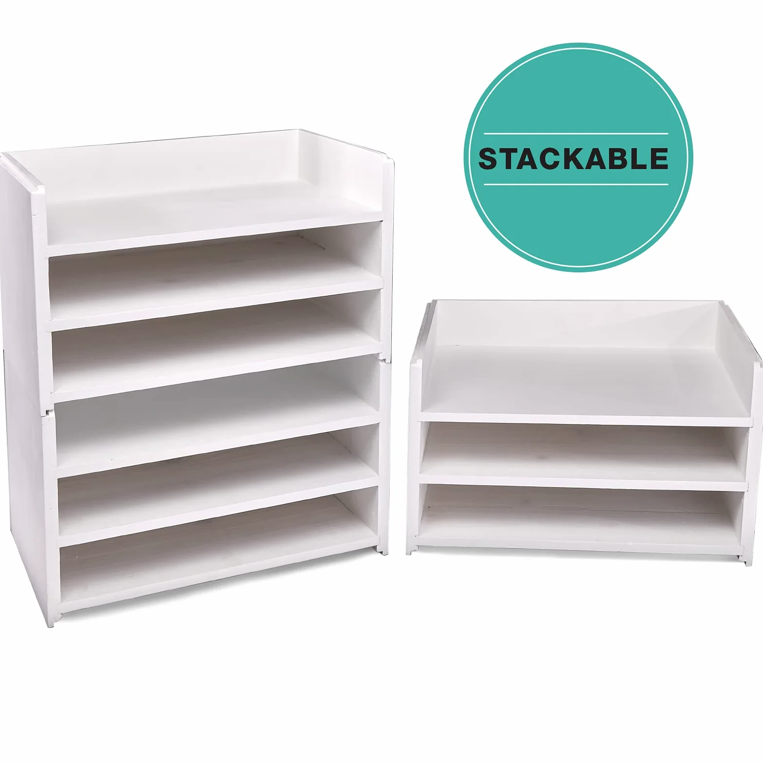 Excello Global Products Vassoio per lettere impilabile in legno: organizer da scrivania per file, cartelle, raccoglitori e quaderni (bianco)