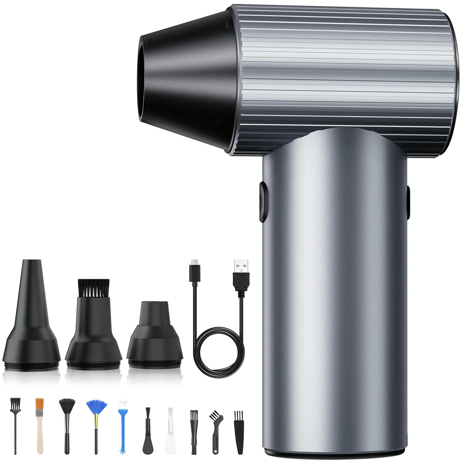 SALCAR X7, Soffiatore di Polvere, Grigio Ventilatore Elettrico Portatile, 3 Velocità con Autonomia Ultra Lunga – Spray ad Aria Elettrica per PC, Auto, Esterni e Casa