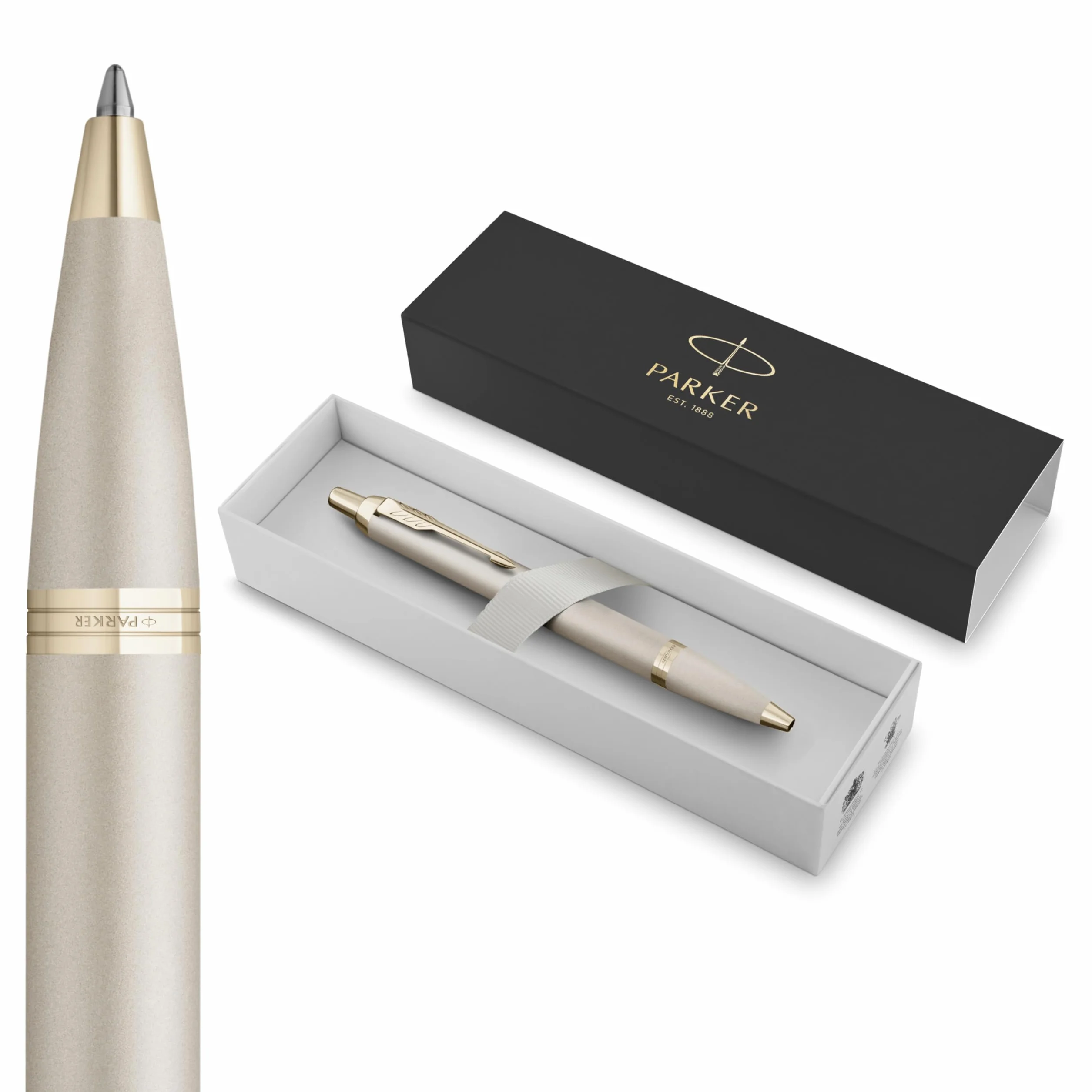 Parker IM penna a sfera monocromatica | inchiostro blu | finitura e puntale champagne | punta media | confezione regalo