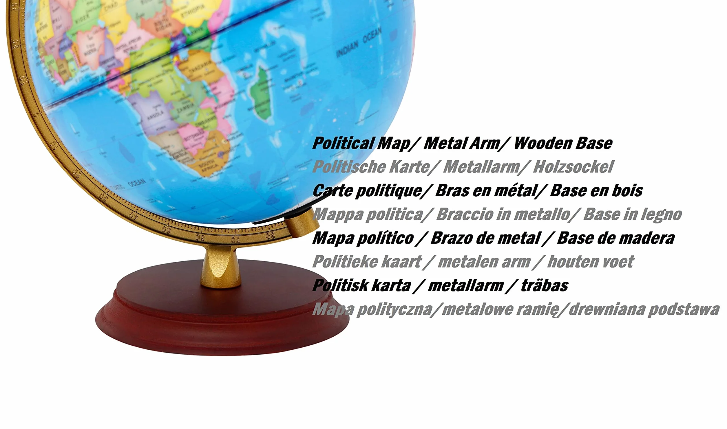 EXERZ 20cm Mappamondo illuminato - Mappa Inglese - Globo Supporto in Legno - Mappa Politica (Giorno) - Stelle Della Costellazione (Notte) - Lampada LED - Casa E Scuola