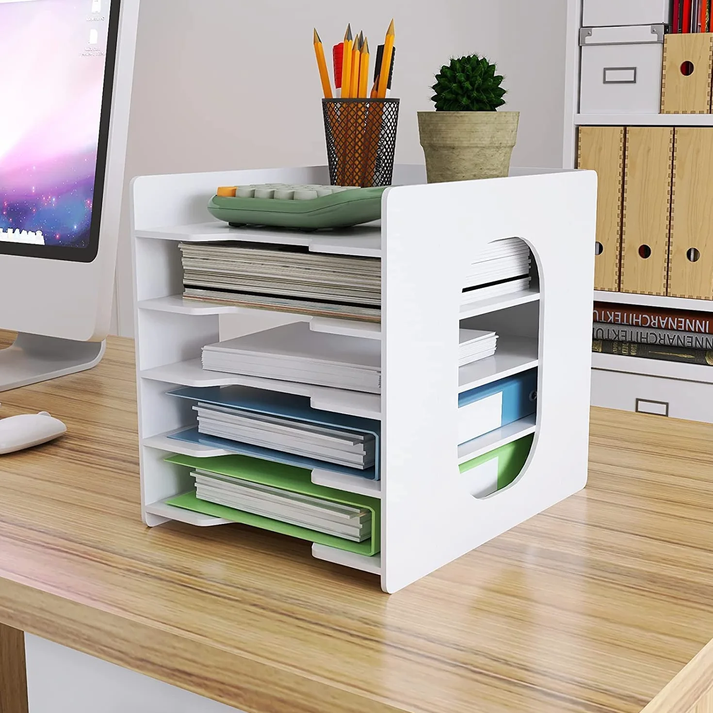PUNCA Organizer Documenti Scrivania 5 Livelli Portadocumenti Impilabile Economico in PVC Portadocumenti da Scrivania Organizzatore Raccoglitore Documenti A4 Porta Documenti per Ufficio a Casa Scuola