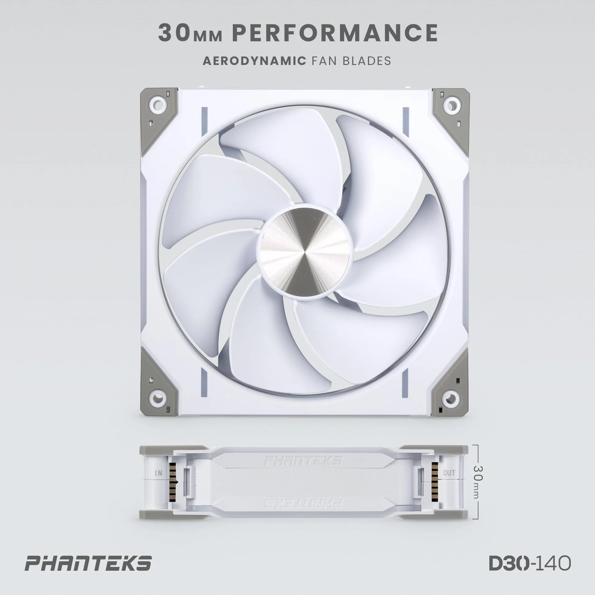 Phanteks D30 PWM Regular Airflow, D-RGB Lüfter - 140mm, weiß