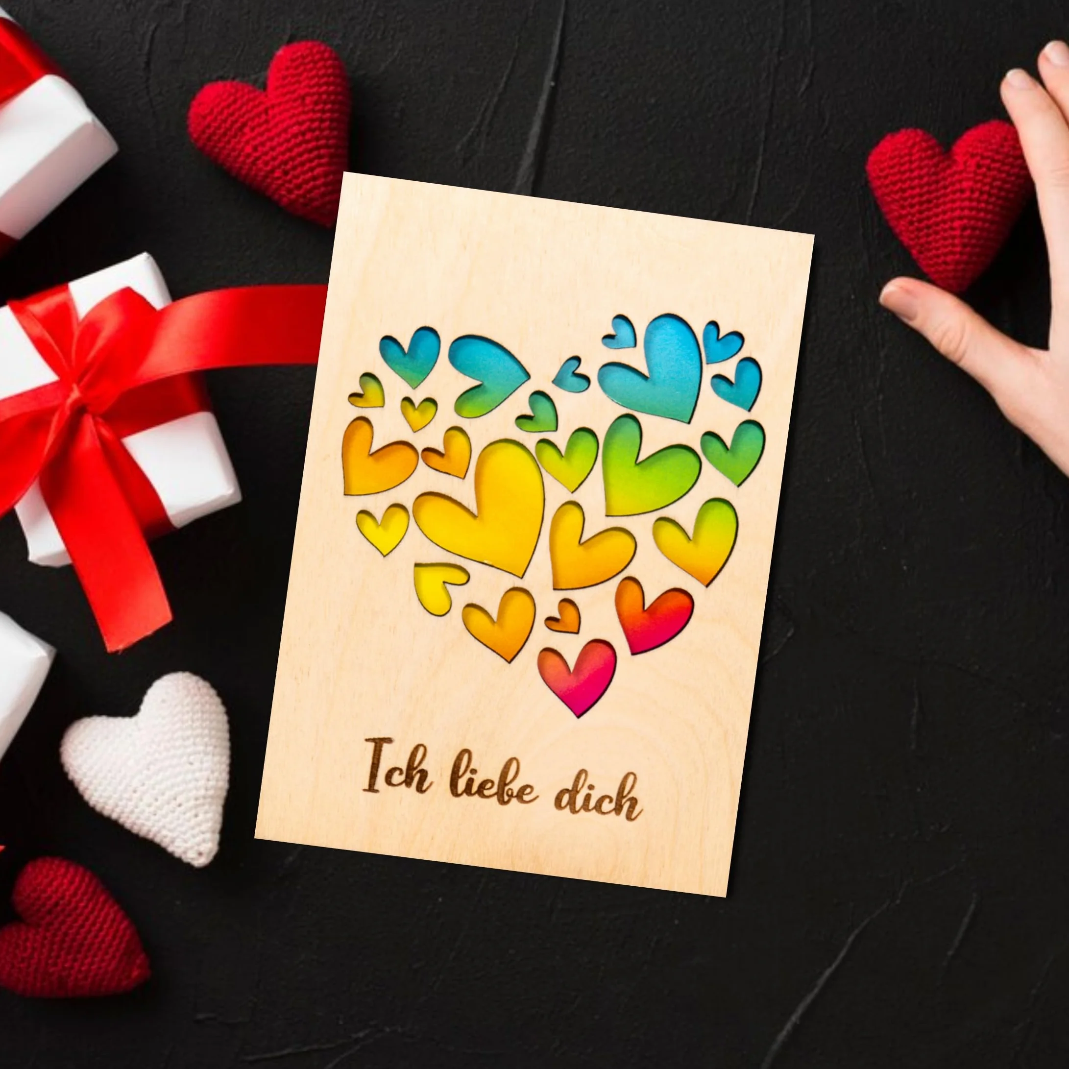 Biglietto di San Valentino in legno di betulla, regalo romantico tagliato al laser