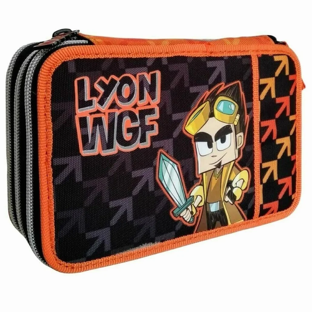 Trade Shop - Astuccio Completo Multicolore Lyon Gamer 3 Zip Accessori Scuola Portapastelli