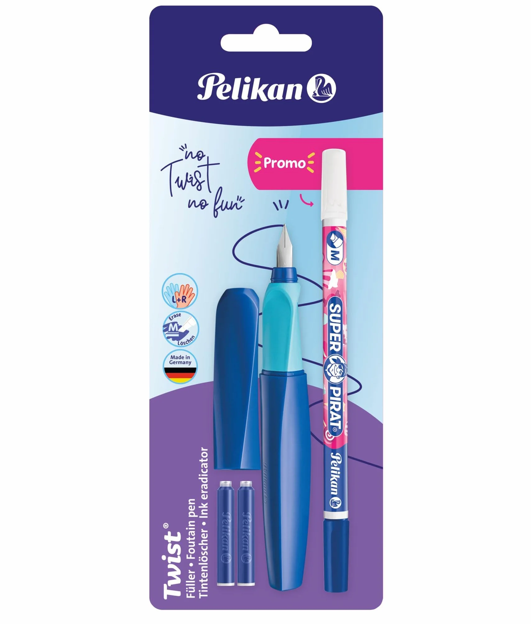 Pelikan Twist Penna Stilografica Ergonomica Pennino M Acciaio Inossidabile per Destrimani e Mancini