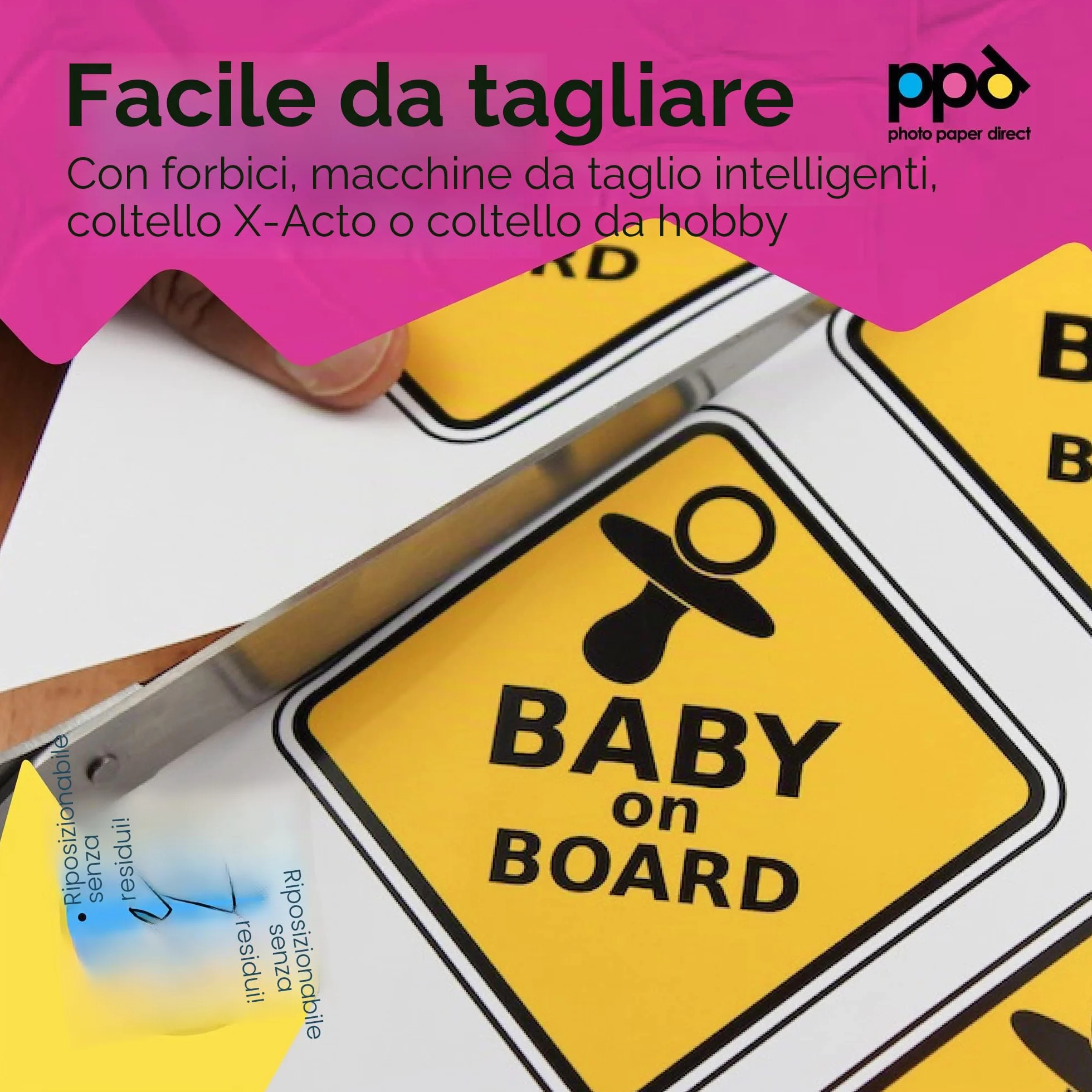 PPD A4 10 Fogli Carta Vinile Adesiva Lucida per Stampanti Inkjet - Sticker Bianco