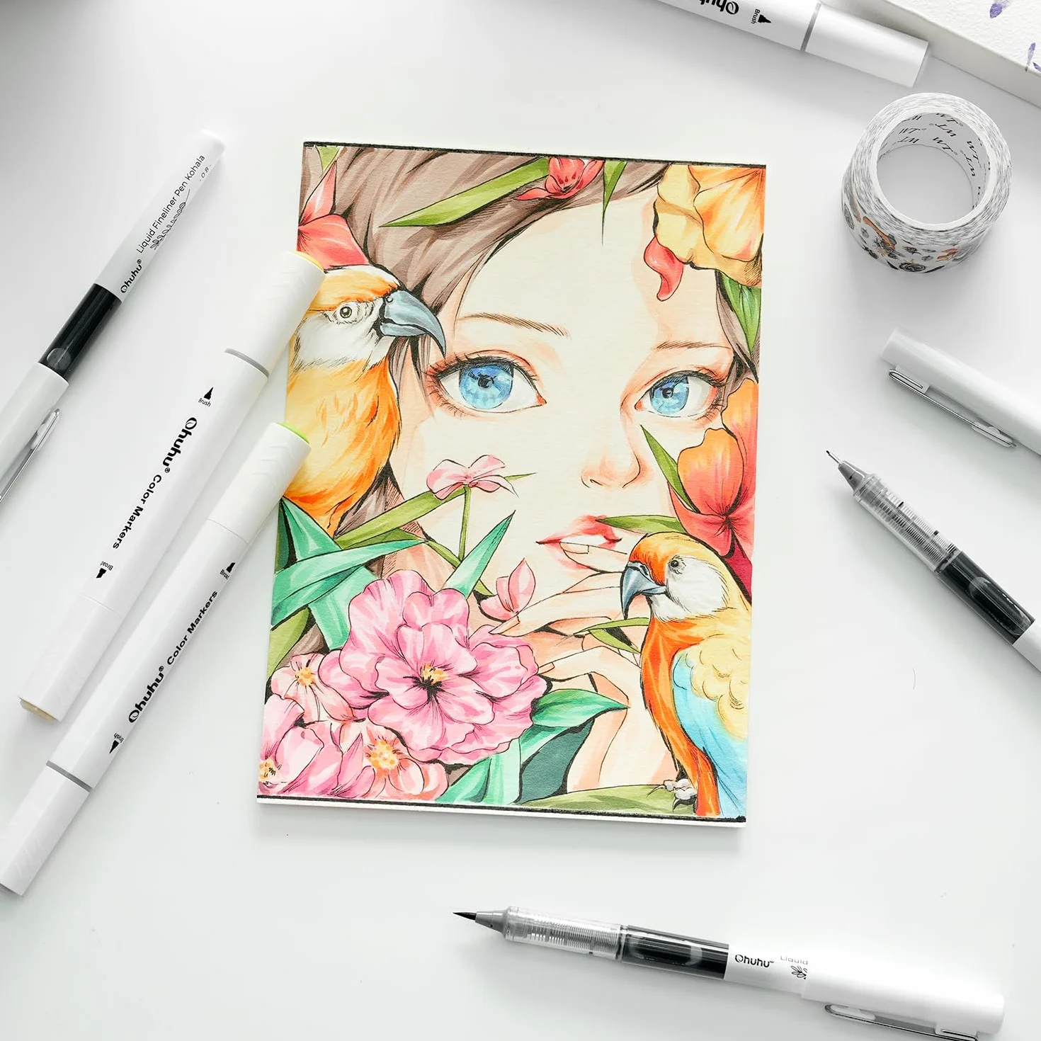 Ohuhu Pennarelli Punta Fine Liquidi, 9 Misure - Inchiostro Resistente All'Acqua e All'Alcool, Penne Micro Fineliner per Scrittura Liscia Sketching Journaling Anime