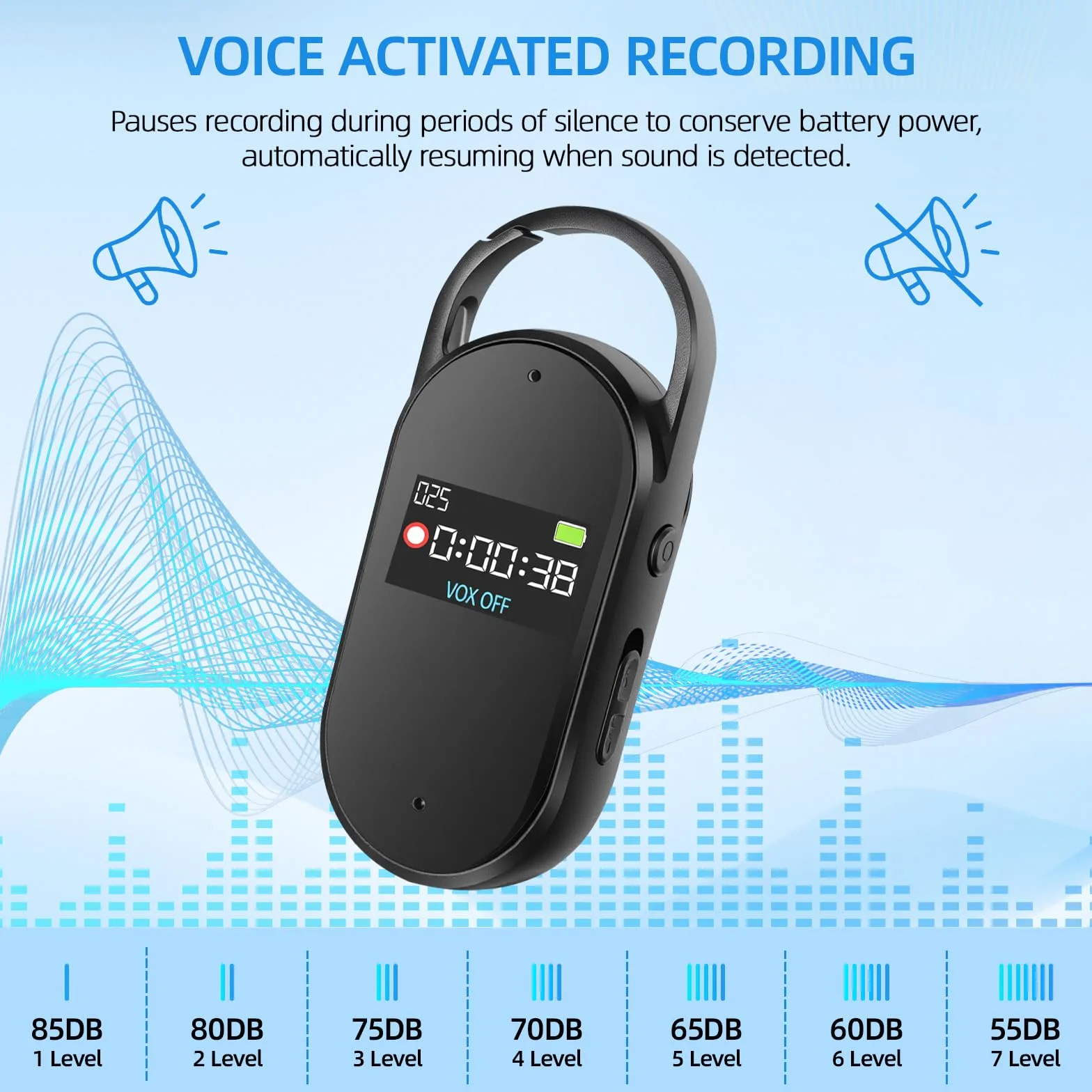64GB Registratore Vocale - PortatileMini Registratore Audio Digitale Professionale Con Attivazione Vocale e MP3, Design a Portachiavi, AGC Riduzione del rumore, Lezioni, Riunioni, S29 (Black)