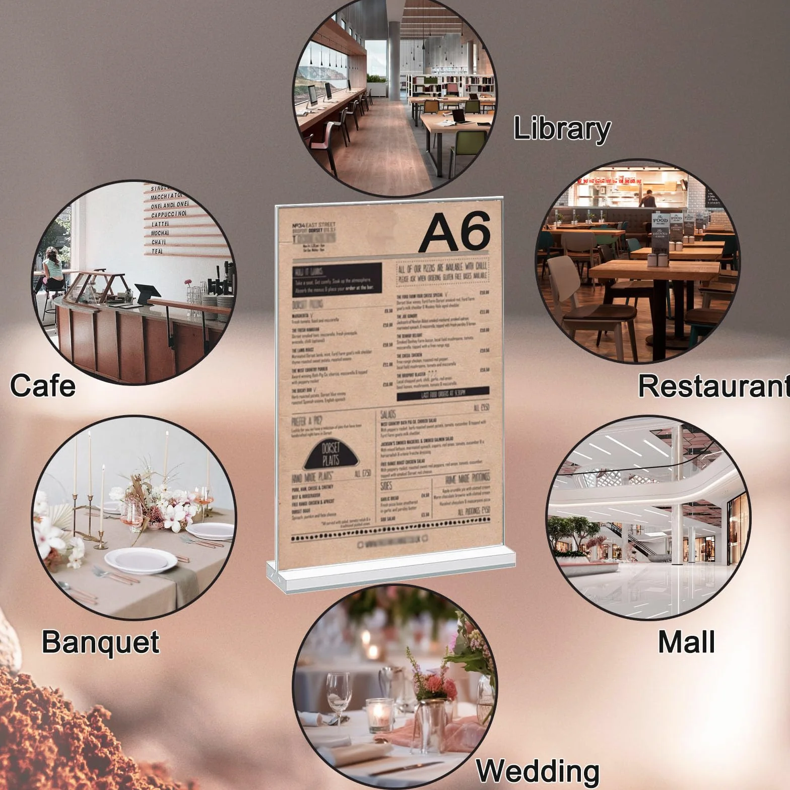 Espositore da Tavolo in Acrilico A6, Porta Menu Trasparente per Ristoranti Ufficio Menu Foto