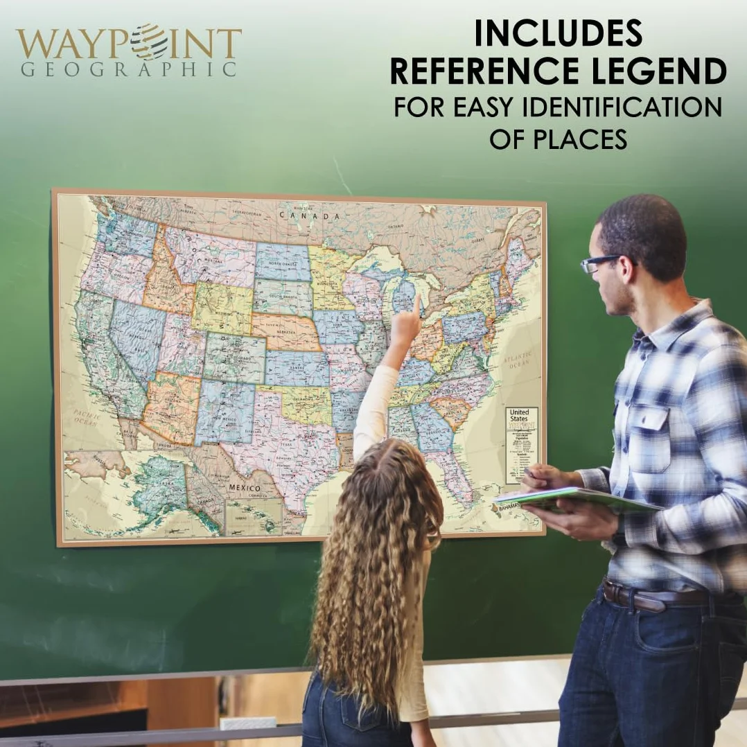 Waypoint Geographic Mappa del mondo laminata in stile antico della serie Boardroom USA, arte educativa da parete per casa, aula o ufficio, regali unici, 61 x 91,4 cm