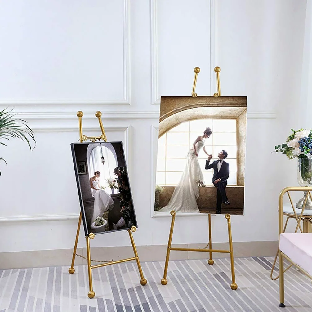 Espositore per Poster, espositore da Terra per Reception, espositore pubblicitario Pieghevole, espositore per Pittura Domestica, Adatto per Ufficio e Hotel，Gold Small