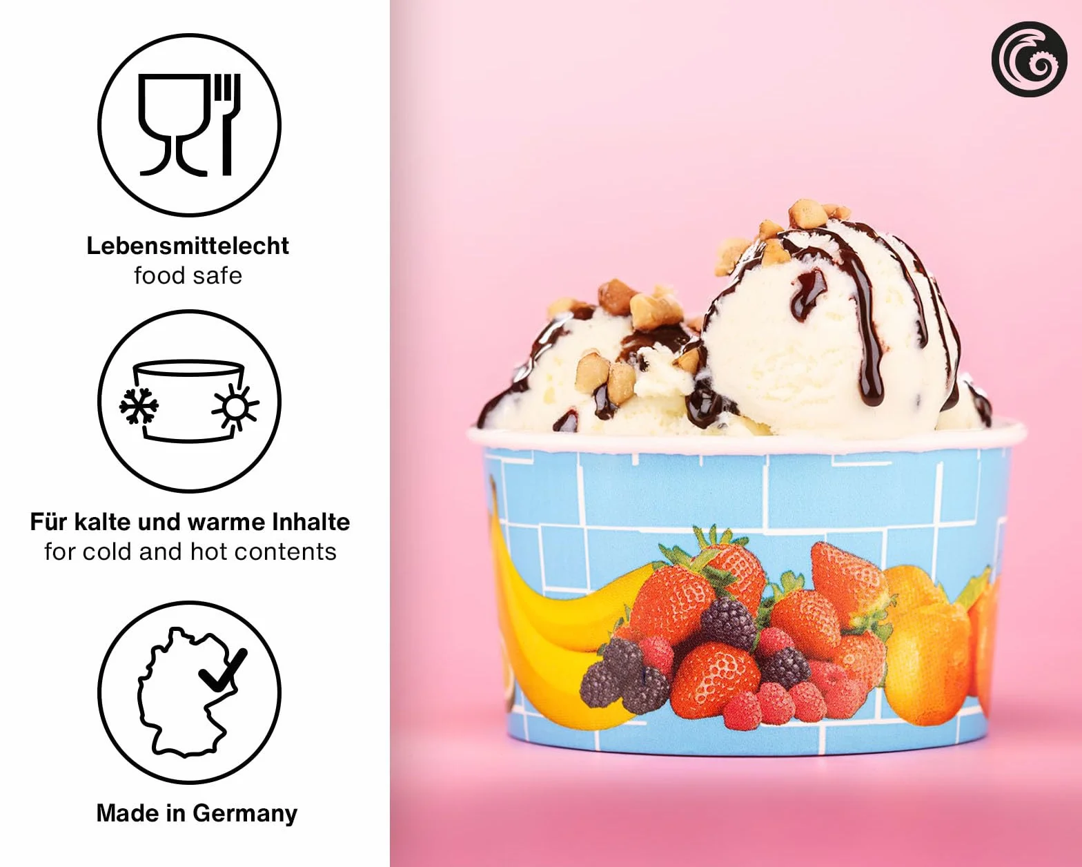 Coppe gelato di carta 160 ml, coppe frutta 200 pezzi