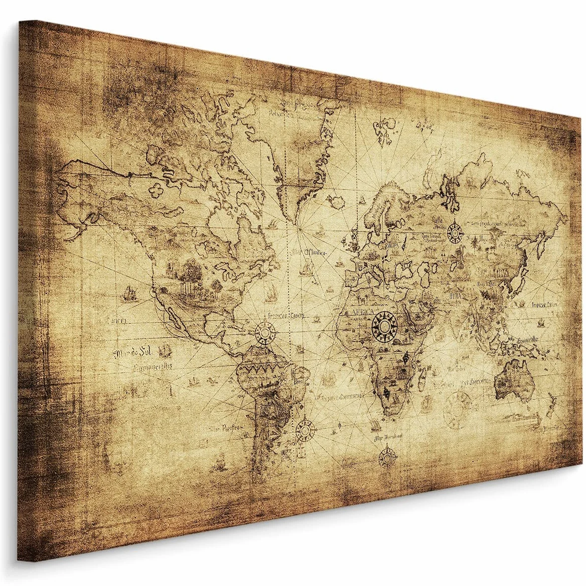 Muralo Quadro su Tela Mappa del Mondo, Continenti, Paesi - 120x80 cm | Stampa artistica su tela tesa su telaio in legno, dettagli geografici nitidi e colori resistenti, pronta da appendere,