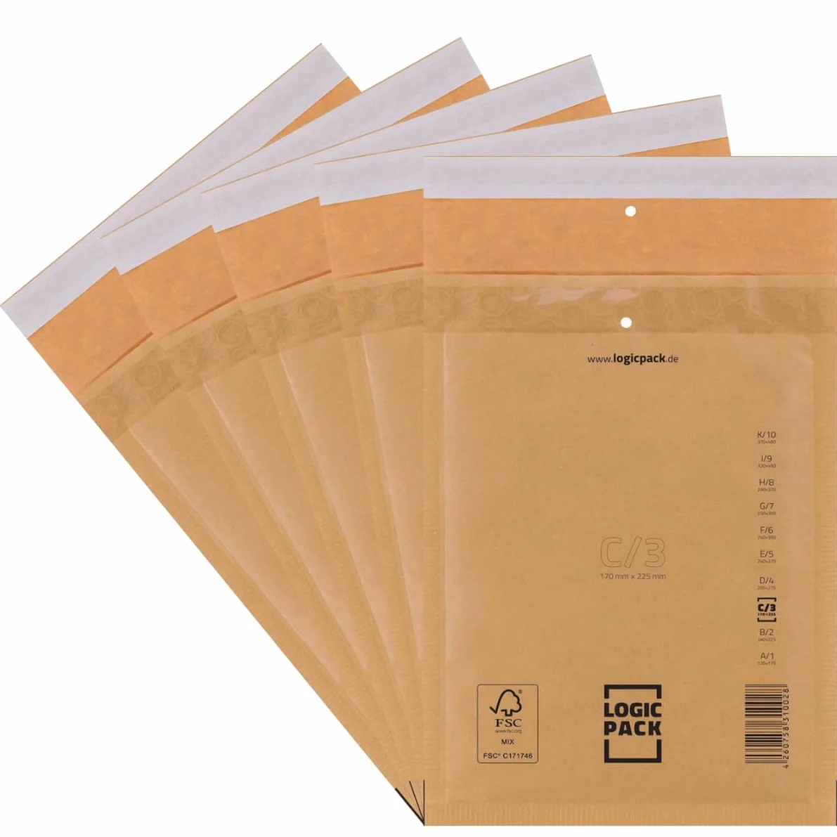 800 Buste Imbottite Marroni per Spedizioni, Buste in Carta Kraft Avana con Pluriball Rinforzato, Carta FSC Autosigillante, Ideali per Vinted, E-commerce, Libri, Formati da C3 170 x 210 mm