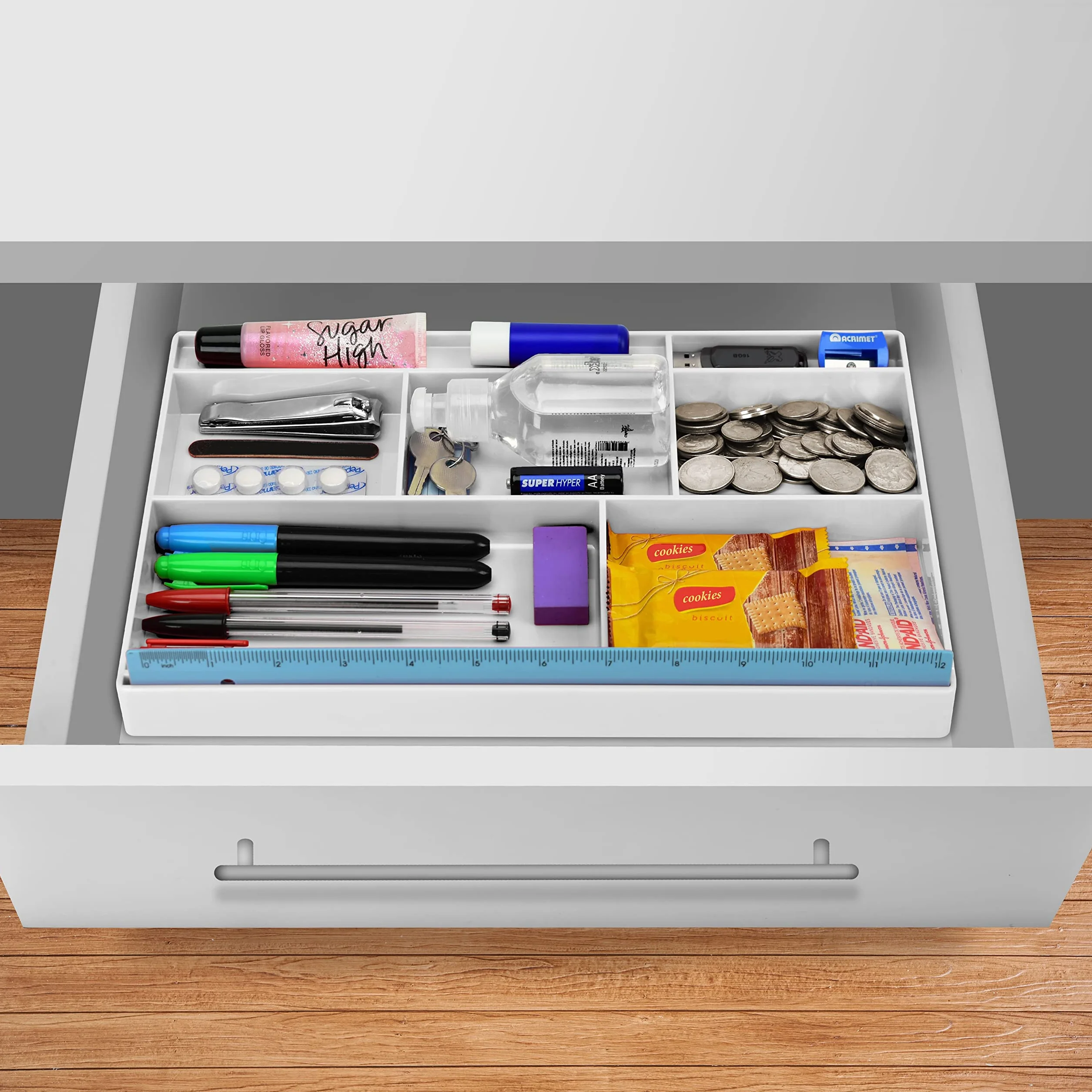 Acrimet Vassoio Organizzatore 8 scomparti 32,4x20,3x2,7 cm Bianco Plastica