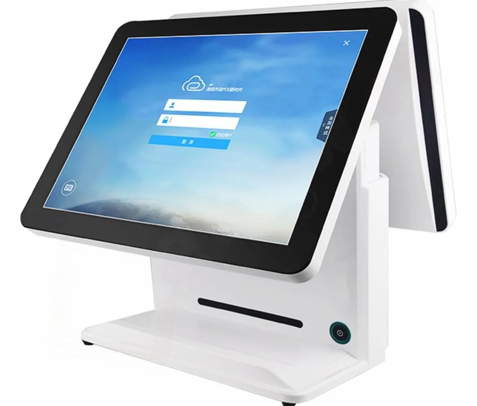 Registratore di cassa Doppio schermo Touch 15", Registratore di cassa INTEL I3, 8G Ram, 64G SSD, Cassa touch screen per gestione negozio, bar, ristorante, supermercato, minimarket, catering