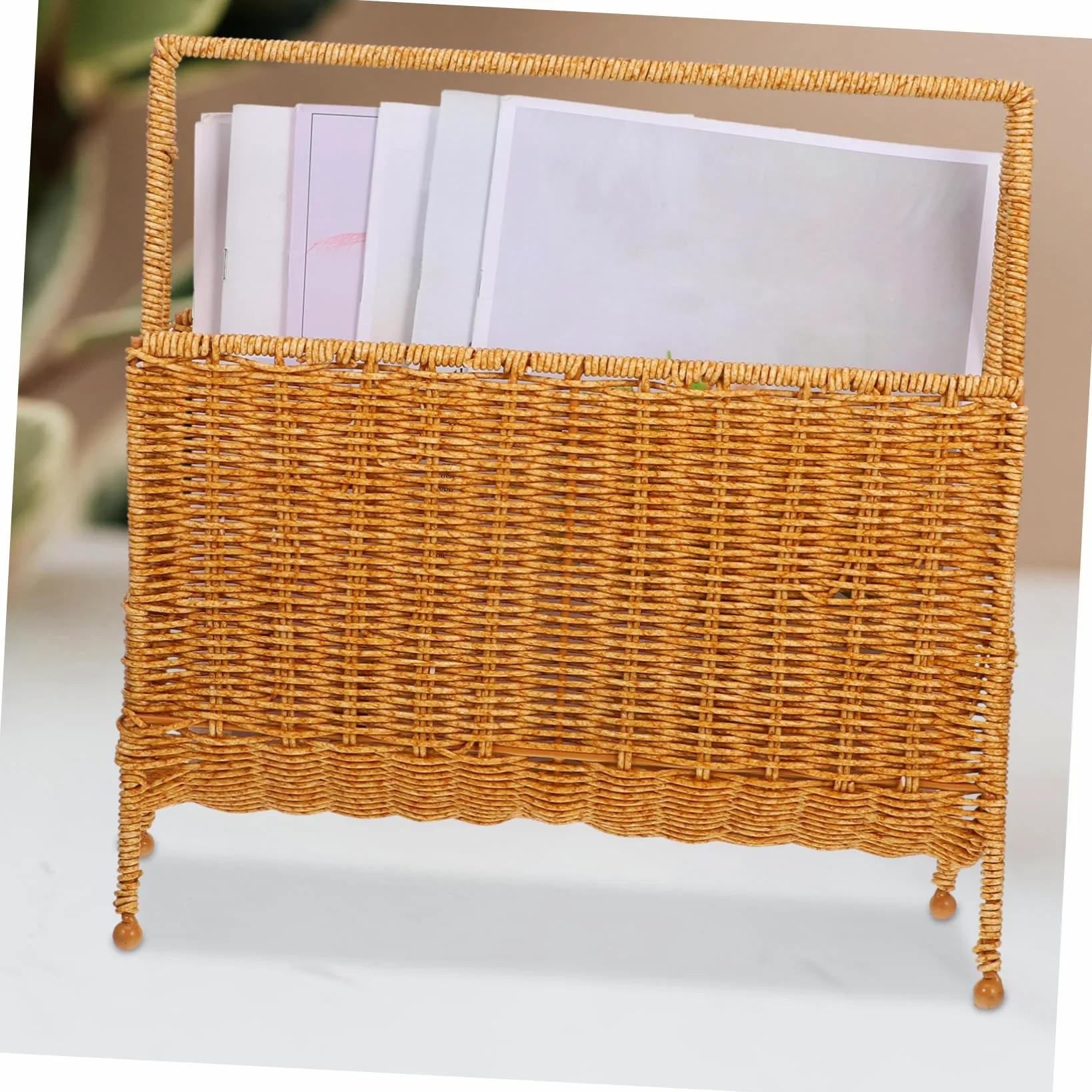 ULTECHNOVO Portaoggetti Rattan per Riviste Design e Spazioso e Bagno per Libri e Riviste