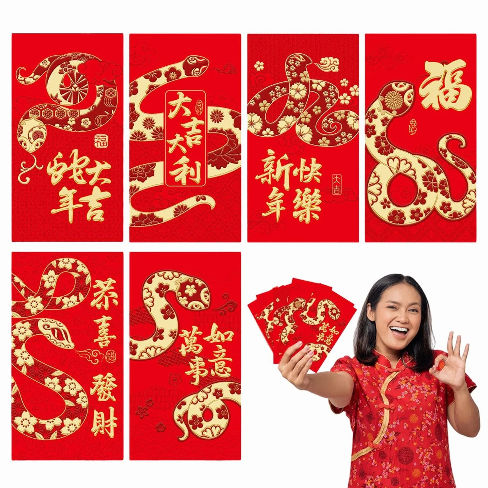 Buste rosse serpente 2025 lamina d'oro cinese Capodanno 6 pacchetti Hong Bao Spring Festival
