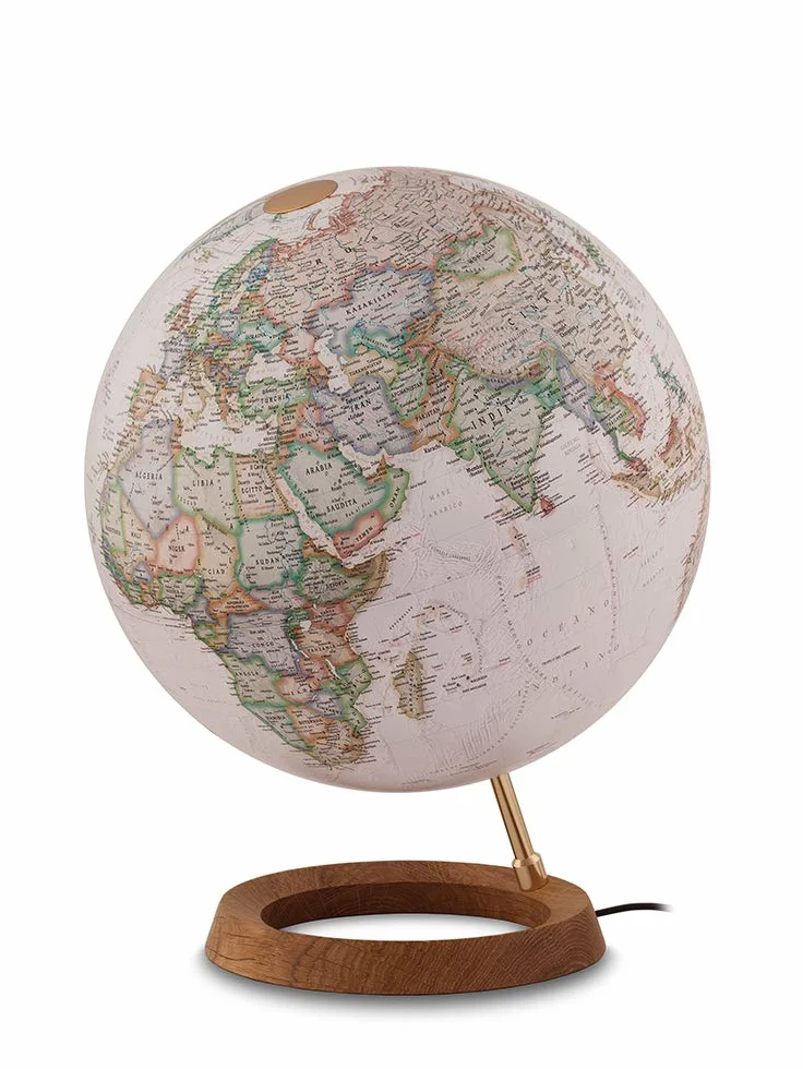 Tecnodidattica - Mappamondo National Geographic Neon Executive | Cartografia Fisico-Politica in Stile Antico | Luminoso e girevole | Base in vero Legno di Rovere | Testi in Italiano | Diametro 30 cm