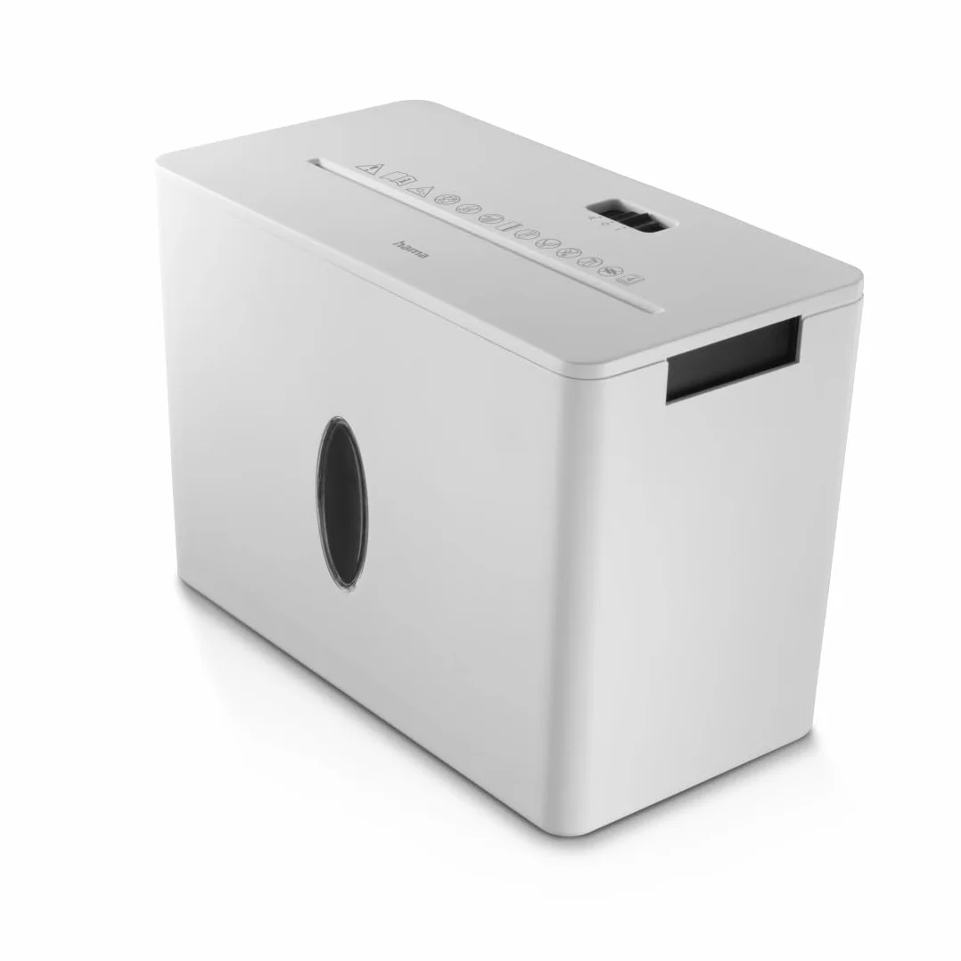 Hama Trituratore di carta, distruggidocumenti scheda, 4 fogli A4 a Volta, lame acciai, sicurezza automatica/spento, funzione di ritorno, cestino 8L, sicurezza P4 T4 E3, bianco
