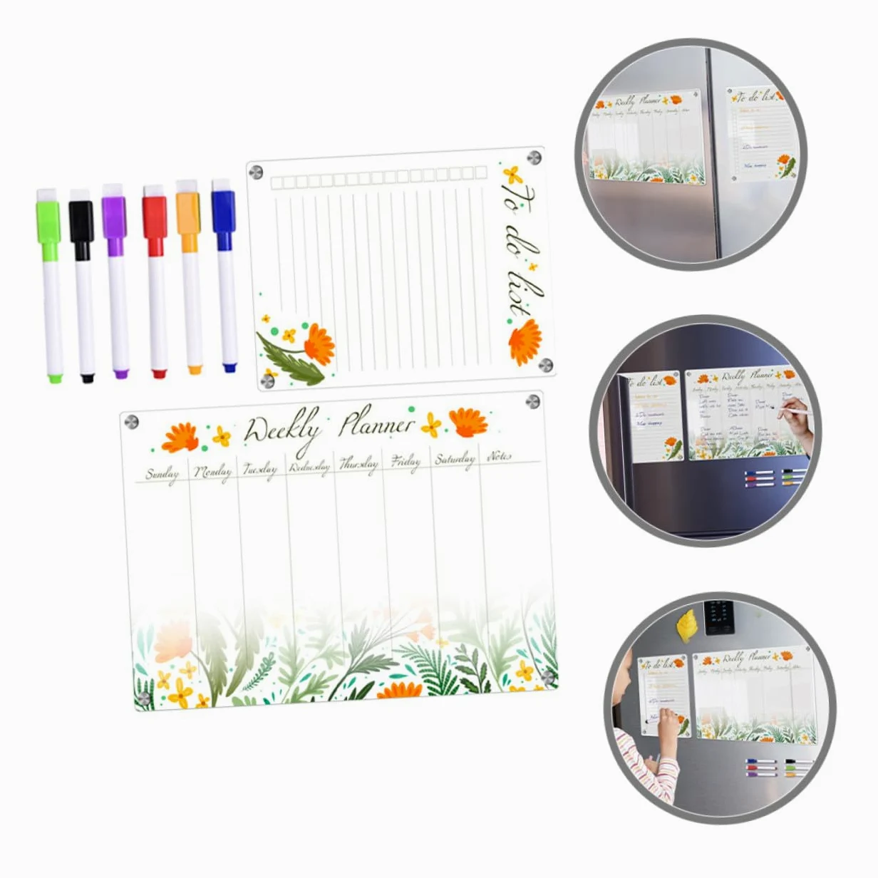 Calendario Magnetico Cancellabile Settimanale per Frigorifero in Acrilico Portatile Promemoria e Condivisione Programmi, 8 Pezzi Assortiti per Uso Domestico