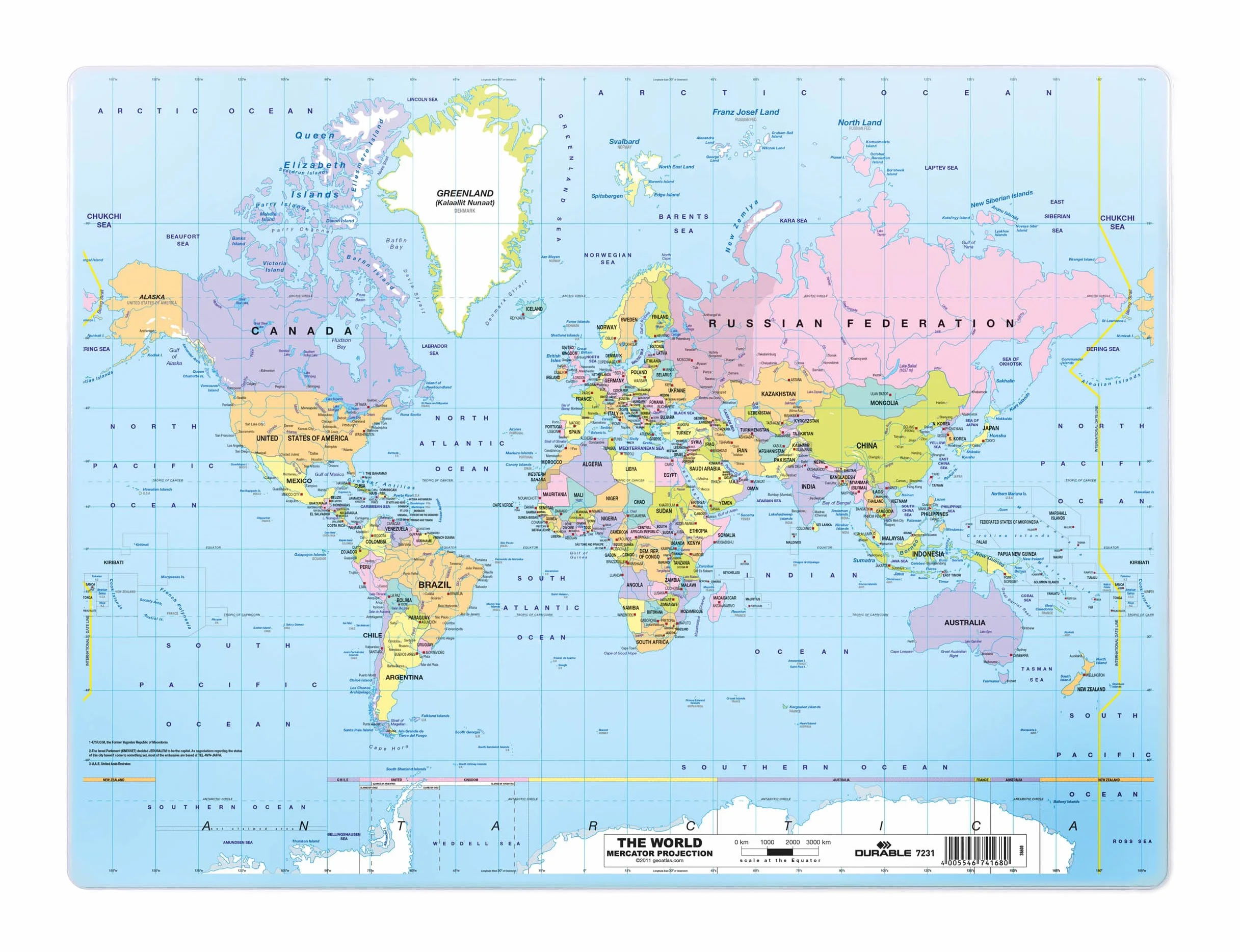 Sottomano in polipropilene (PP) con mappa mondiale 380 x 500 mm