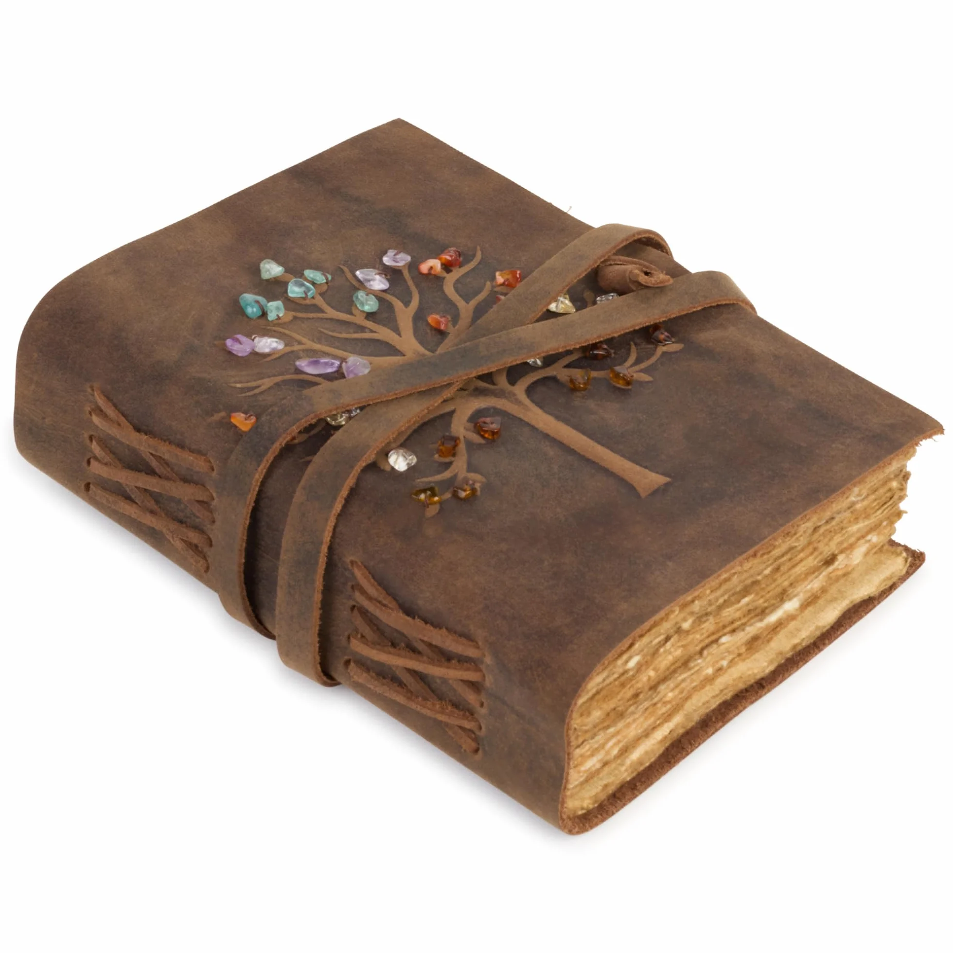 Taccuino da viaggio in pelle con albero della vita, conciata vegetale, carta di cotone, ideale come diario per scrivere, taccuino da viaggio o taccuino per appunti, 18 x 13 cm