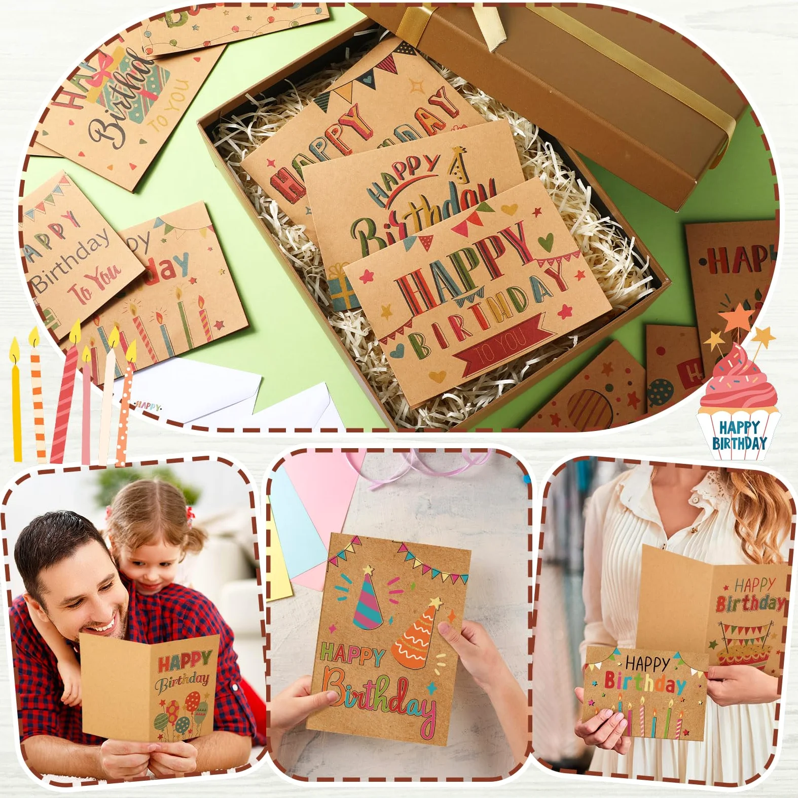 Set di 200 biglietti di auguri di compleanno assortiti, con busta e adesivo, grandi biglietti di auguri di compleanno, 12,7 x 17,8 cm, vuoti, adatti per donne, uomini, bambini, 20 stili (stile