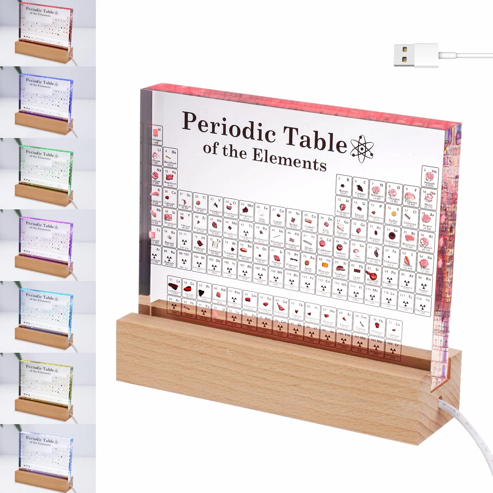 Tavola Periodica degli Elementi Chimici con Luce A LED, Tavola Periodica in Acrilico con Elementi Reali, Tavola Periodica con 83 Elementi, Display di Elementi Chimici, Sussidi Didattici, Regali