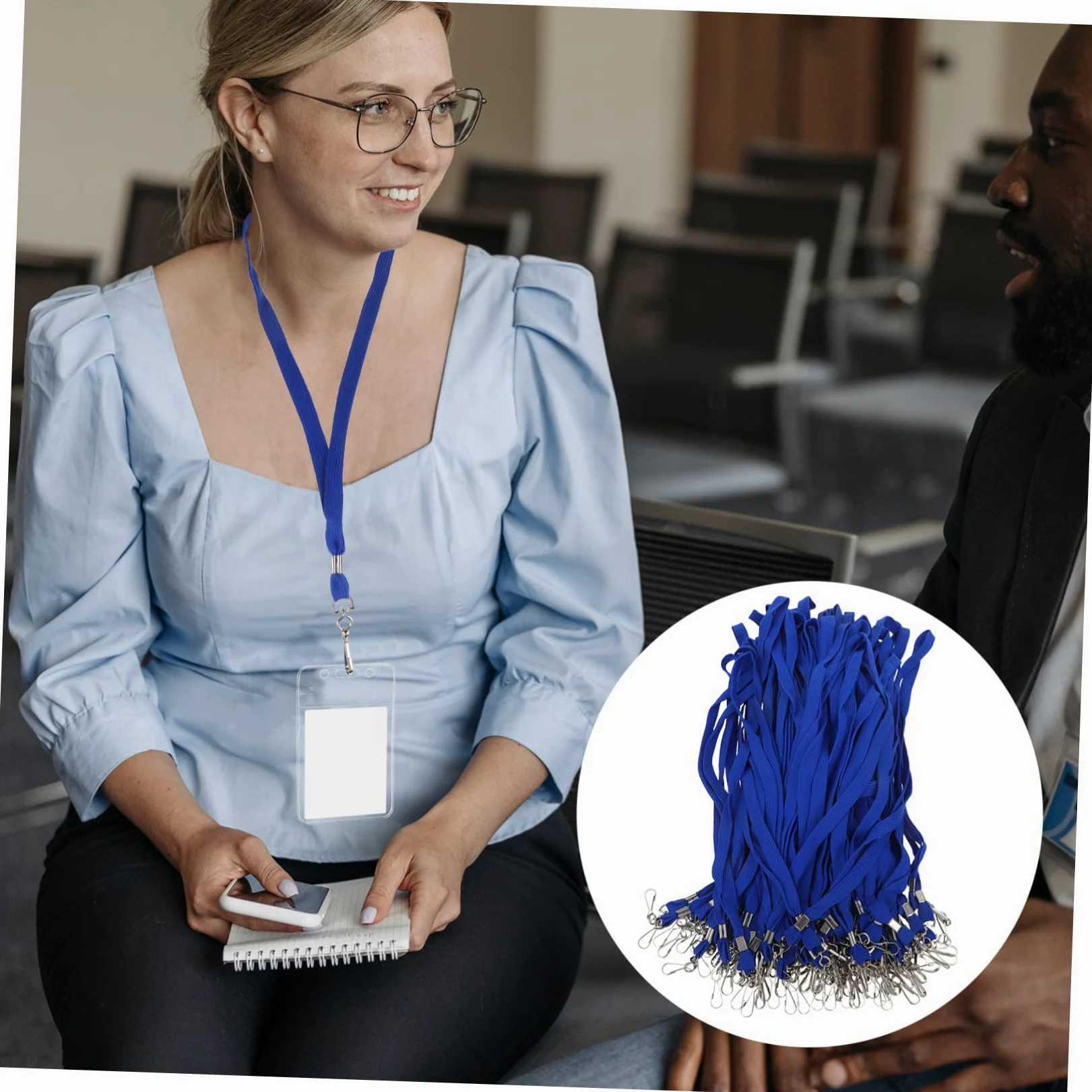 100 pezzi Cordino Porta Badge Collo Blu Laccio Leggero con Clip Rilascio Rapido Tracolla Comfort per Targhe Id Ufficio Scuola e Fabbrica Cinturino per Visitor Badge