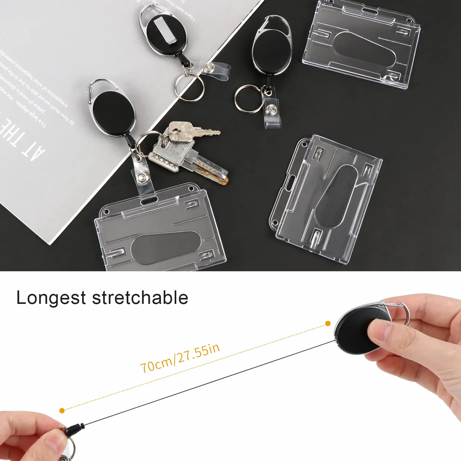 Portachiavi retrattile Porta Badge Bobina Clip ID Estensibile 6 pezzi