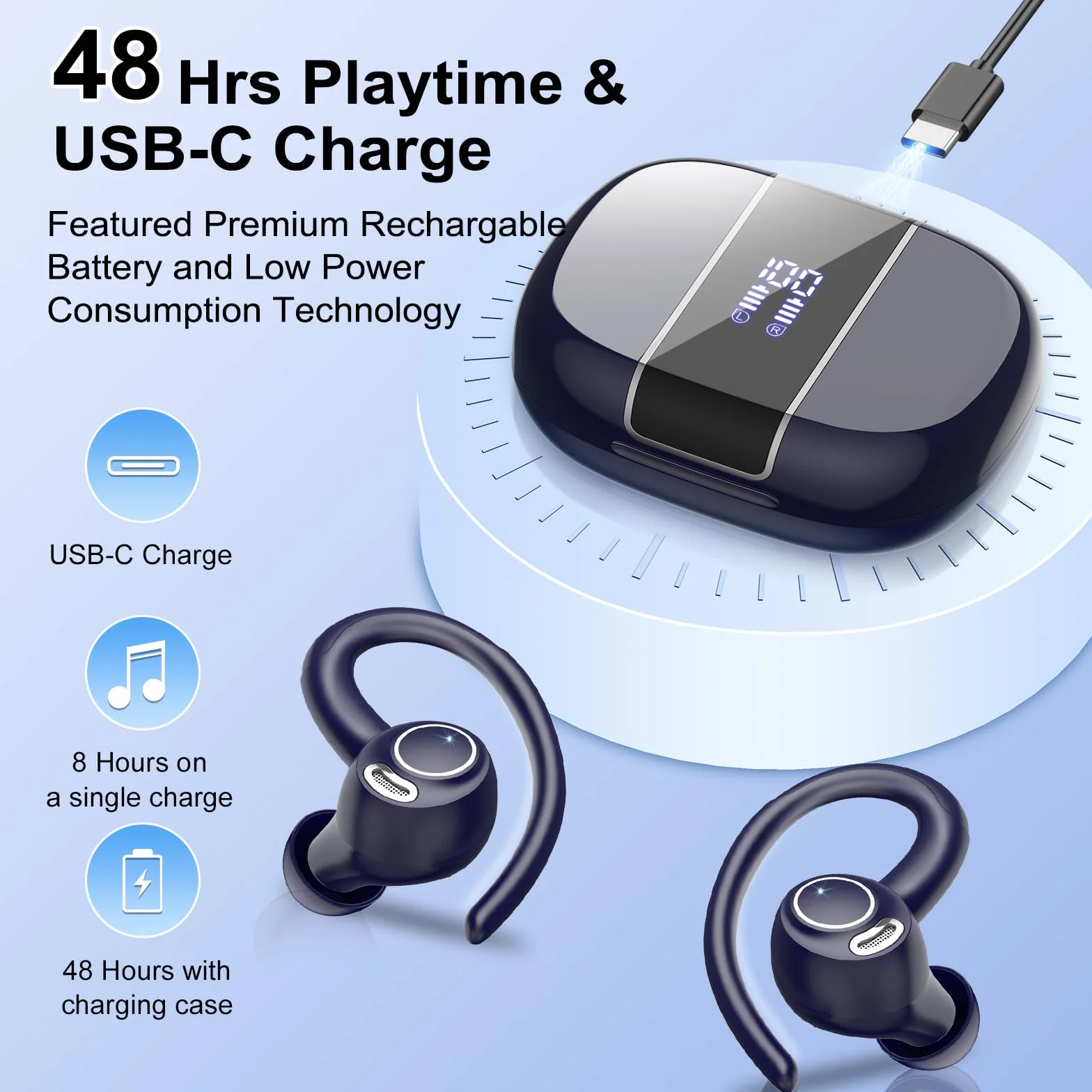 Csasan 2024 Cuffie Wireless In Ear, Cuffie Senza Fili Auricolari Bluetooth 5.3, Cuffie Bluetoth Sport con HD Mic CVC8.0 Cancellazione Rumore, USB-C
