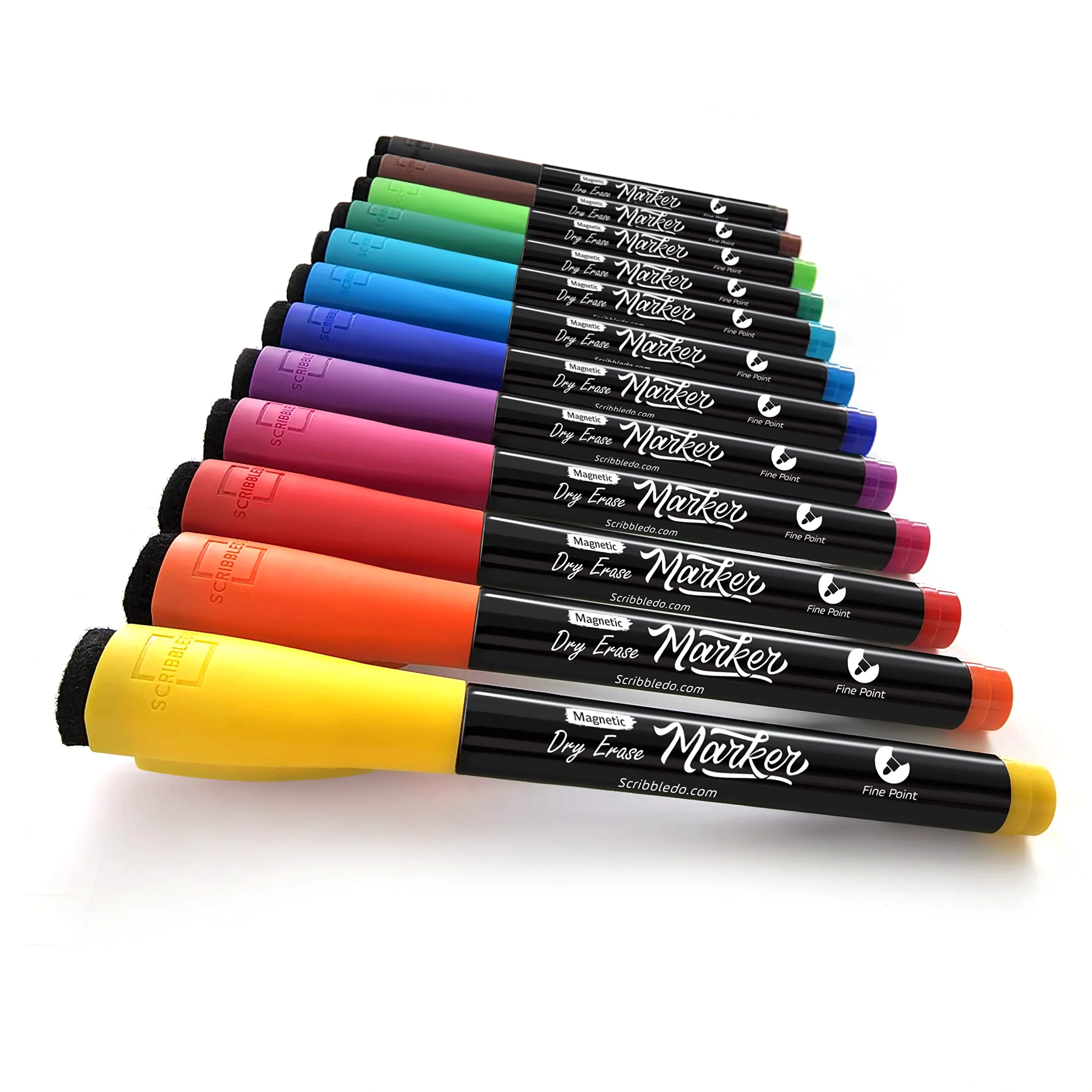 Scribbledo Confezione da 12 pennarelli magnetici cancellabili a secco, punta fine, colori classici, con tappo in gomma, sottili, a basso odore, per adulti, studenti, insegnanti, bambini, arte a casa e