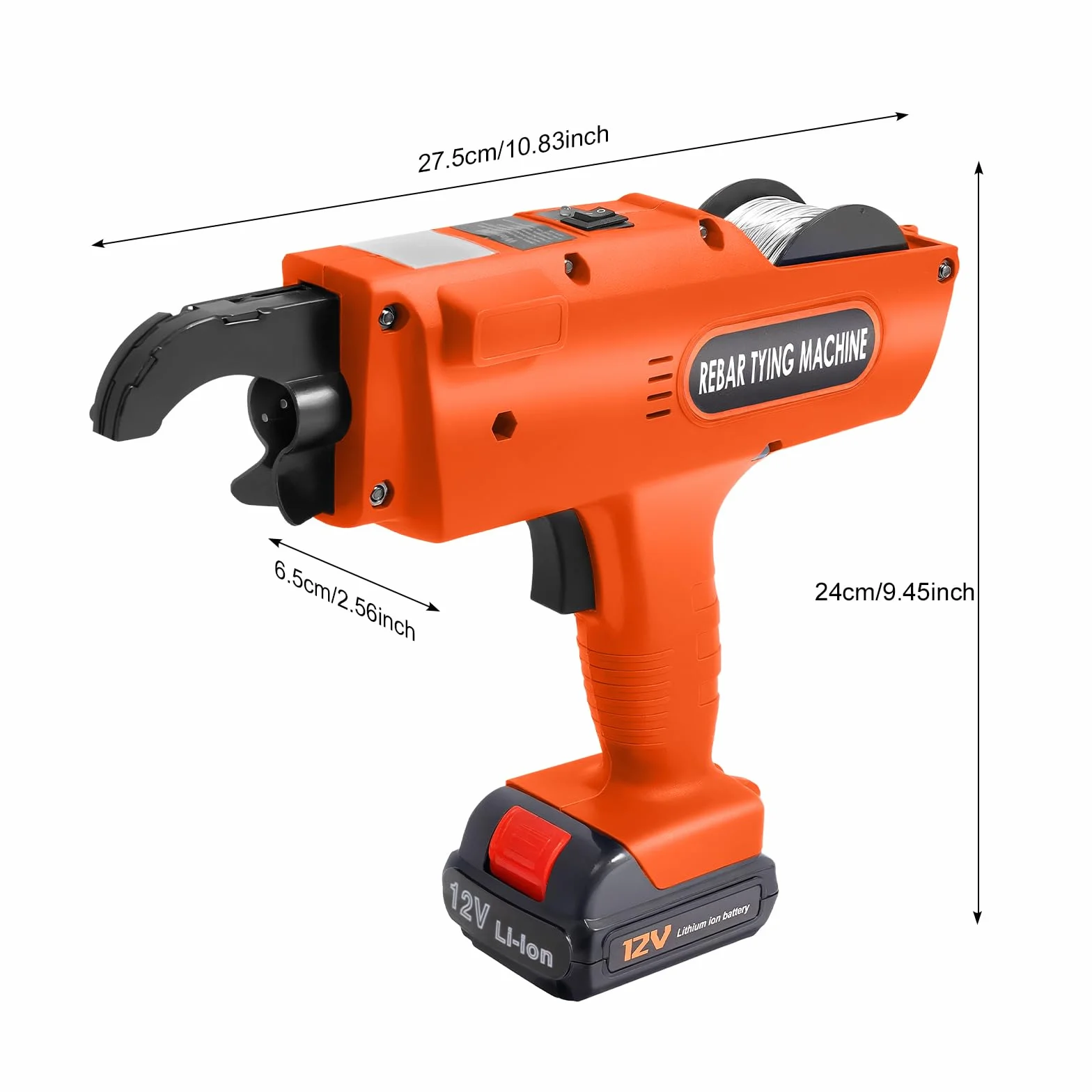 Legatrice metallica, fasciatrice di armatura automatica, senza fili, 2 batterie da 12 V (4500 mAh), connettore di rinforzo per asta da 8 a 34 mm, arancione