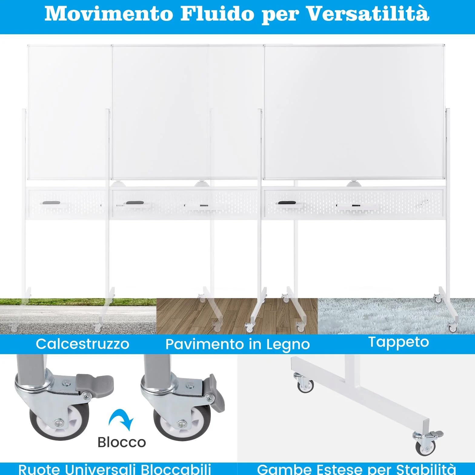 COSTWAY Lavagna Bianca Mobile 120 x 90 cm, Lavagna Magnetica Cancellabile a Secco con Pannello Forato, Cavalletto e Ruote,Doppia Faccia Altezza Regolabile, Accessori Completi (Bianco)