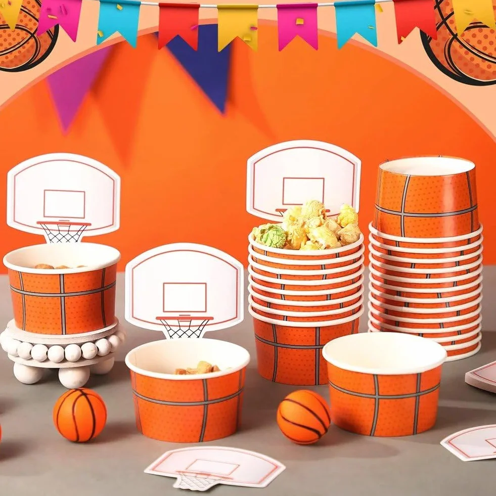 20 Pezzi Tazze Snack a Forma di Canestro Basket per Feste Compleanno Tema Basket Ciotole Carta Bomboniere