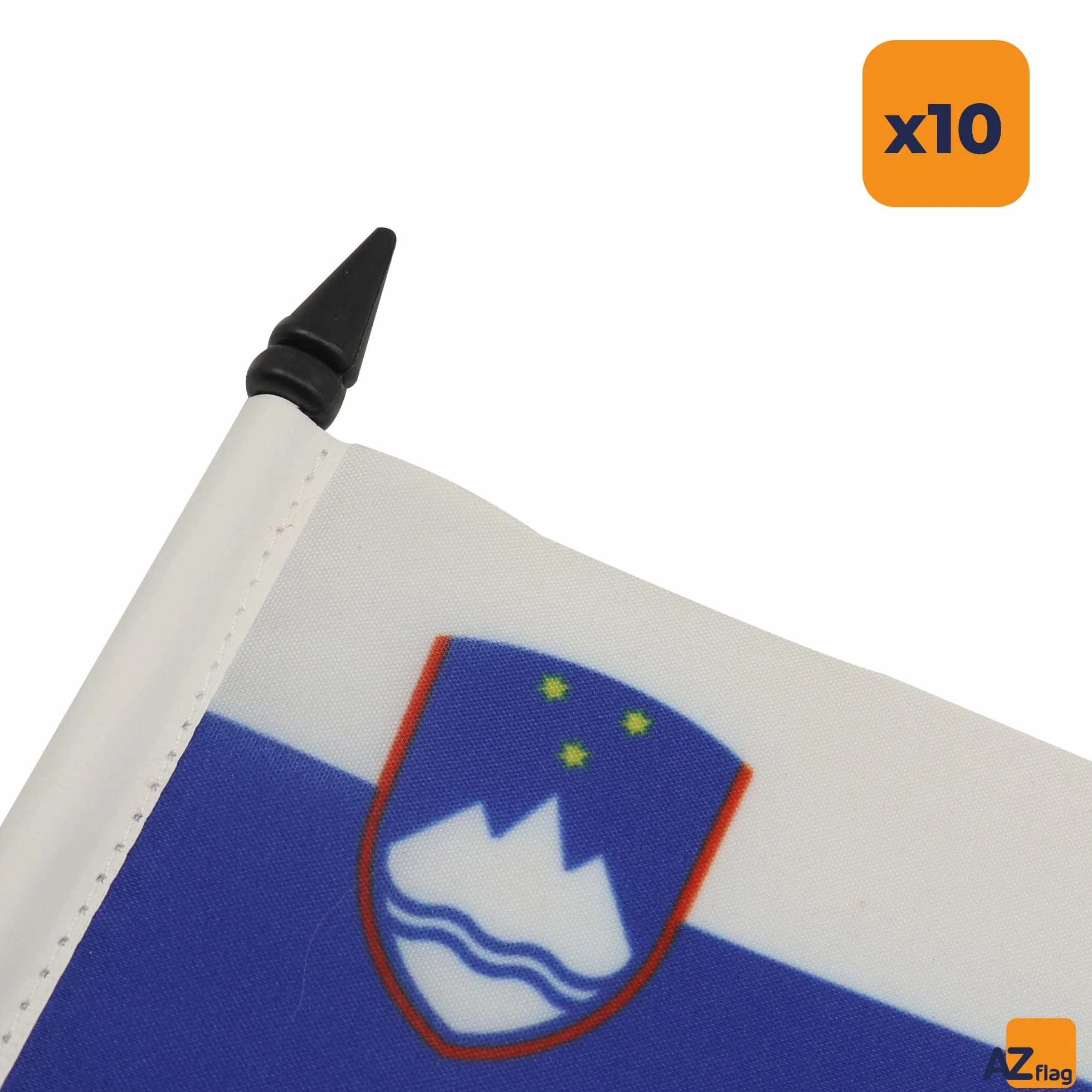 AZ FLAG - Set di 10 bandiere da tavolo Slovenia, 21 x 14 cm, 10 piccole bandiere slovene da ufficio, 100% poliestere, con asta da 25 cm, base in plastica nera